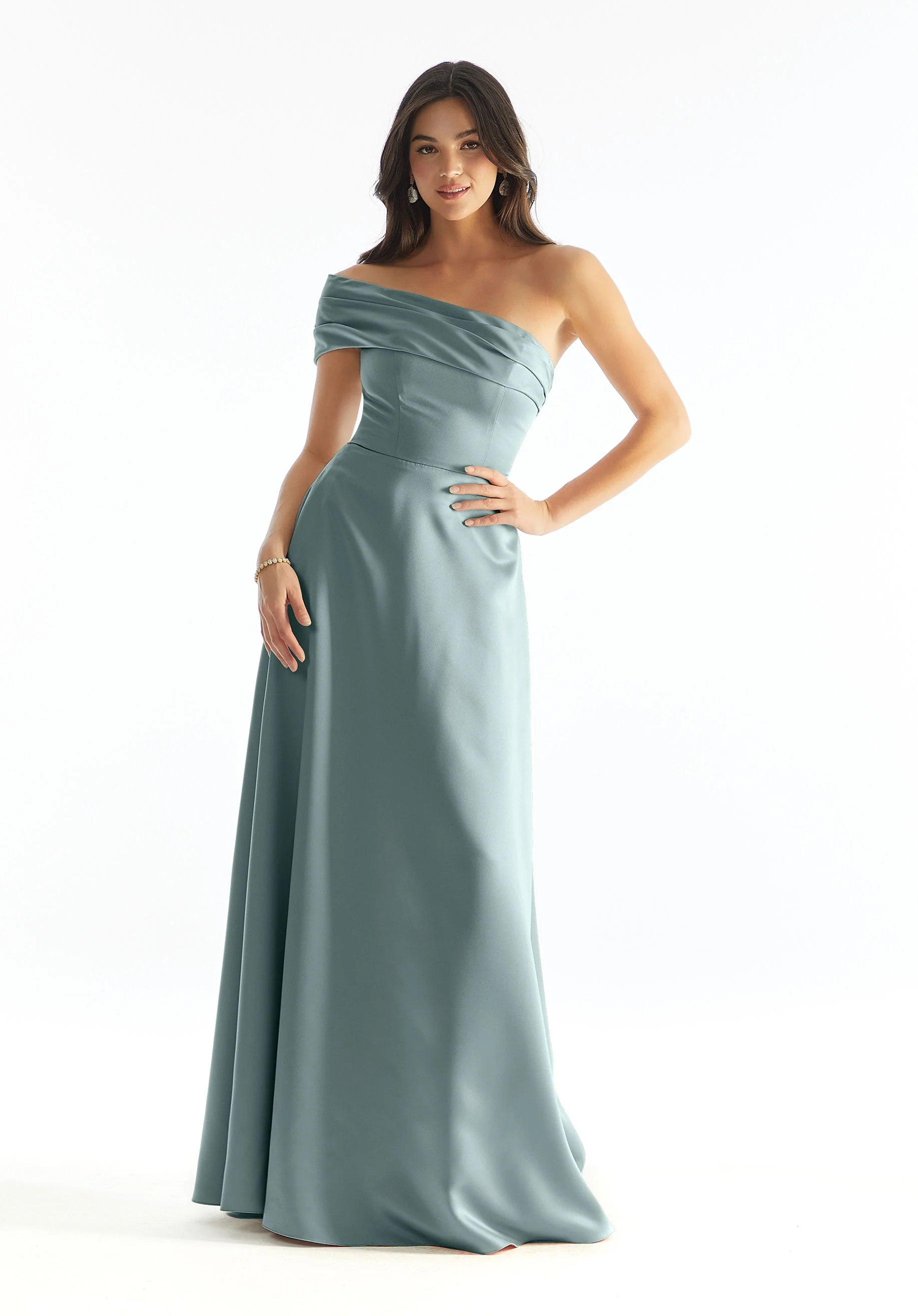 Cuffed One Shoulder Satin Bridesmaid Dress - Image 25