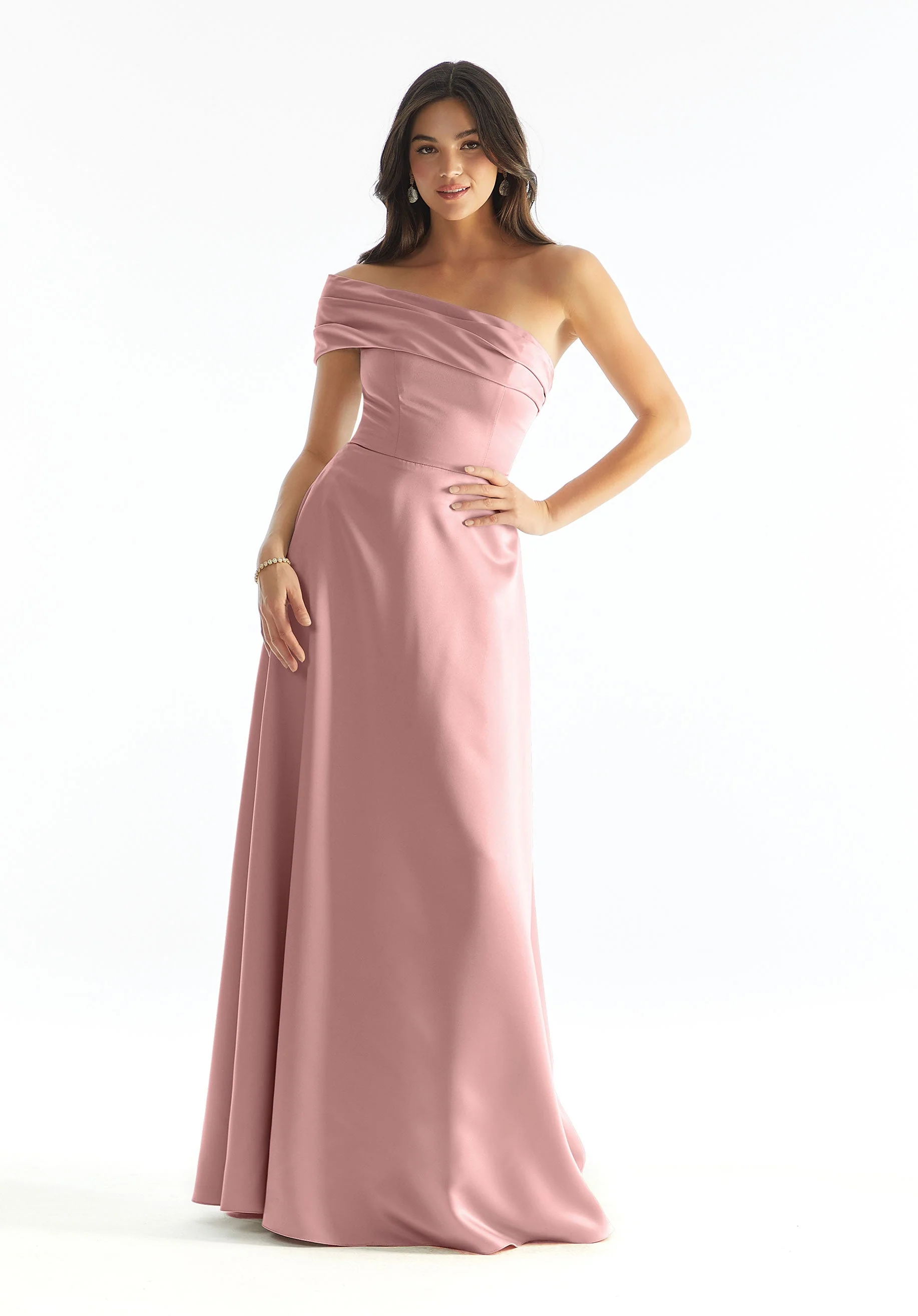 Cuffed One Shoulder Satin Bridesmaid Dress - Image 26