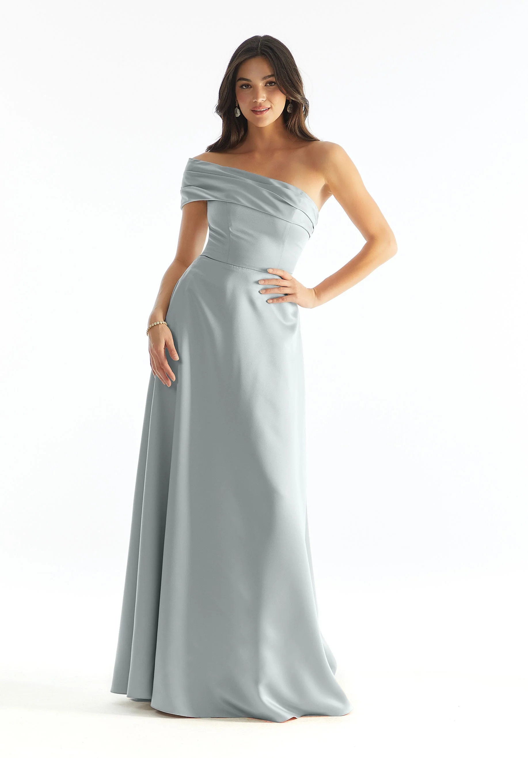 Cuffed One Shoulder Satin Bridesmaid Dress - Image 28