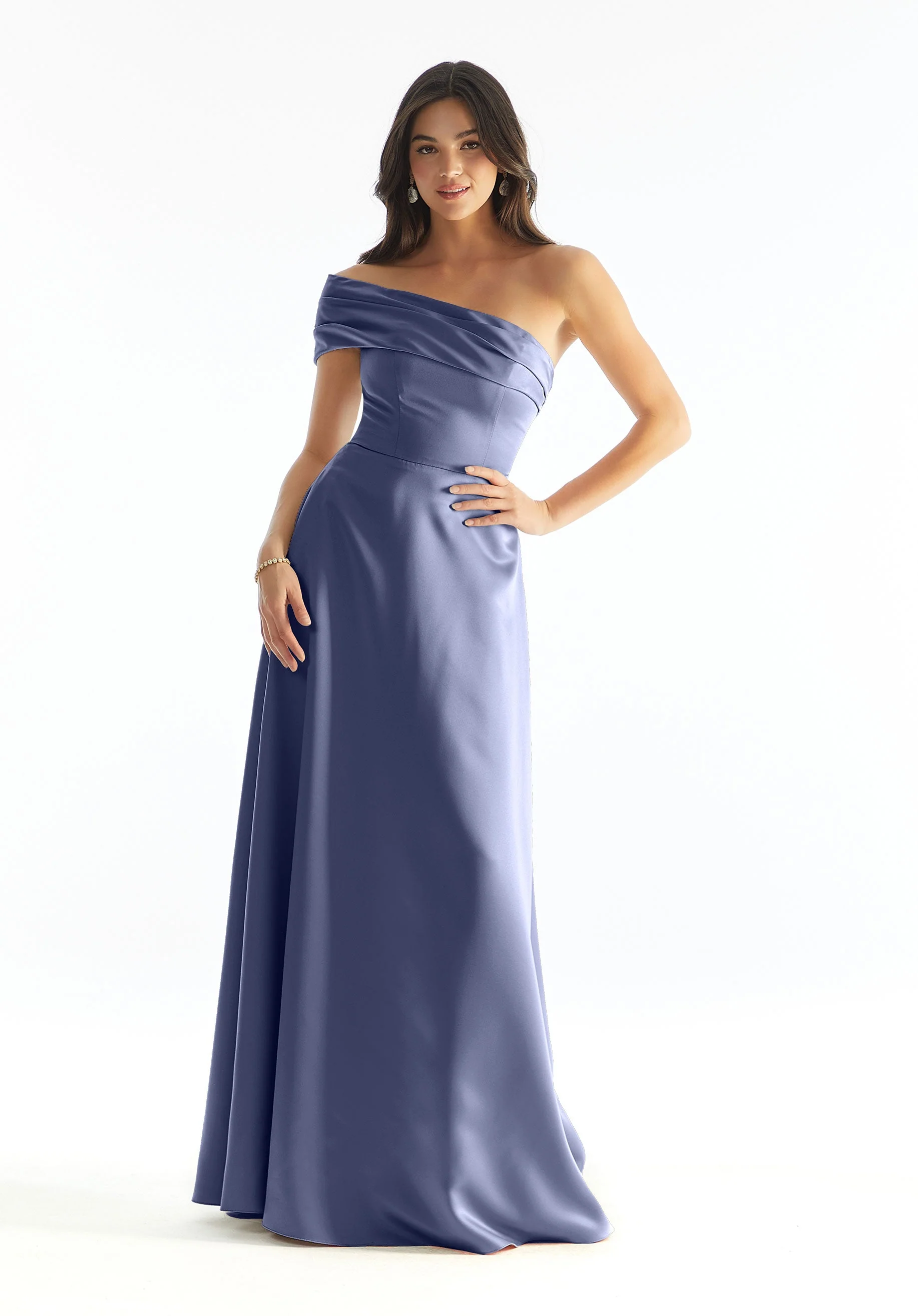 Cuffed One Shoulder Satin Bridesmaid Dress - Image 8