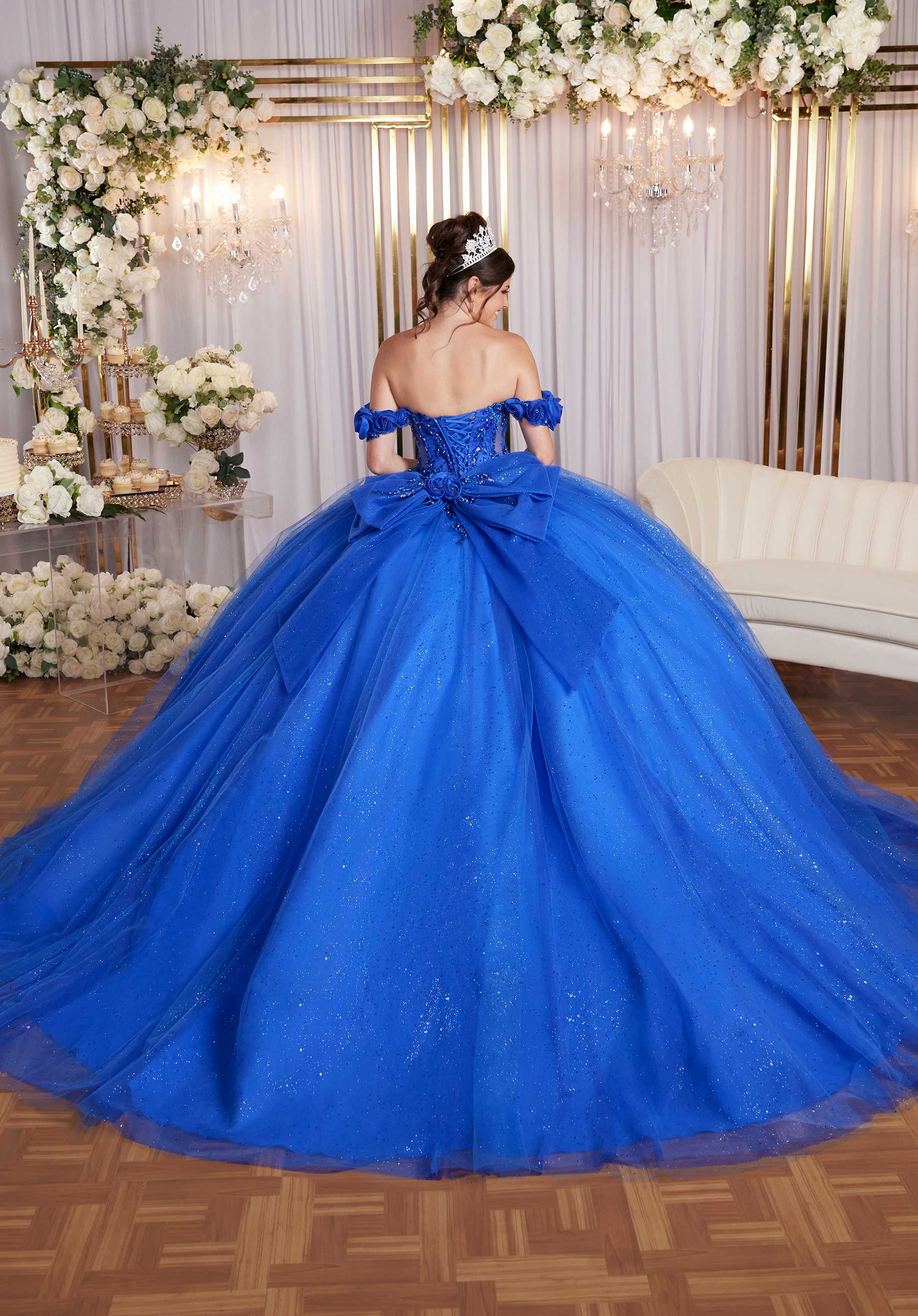 Draped Bodice Quinceañera Dress with Three Dimensional Flowers - Image 5
