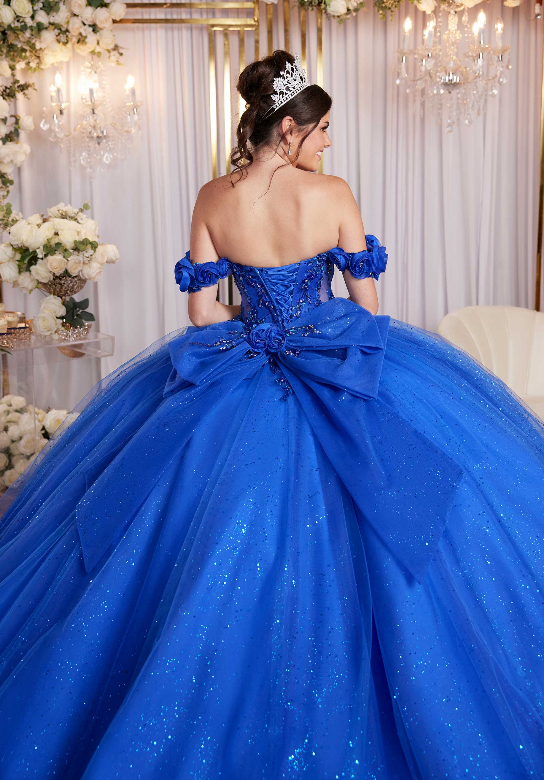 Draped Bodice Quinceañera Dress with Three Dimensional Flowers - Image 6