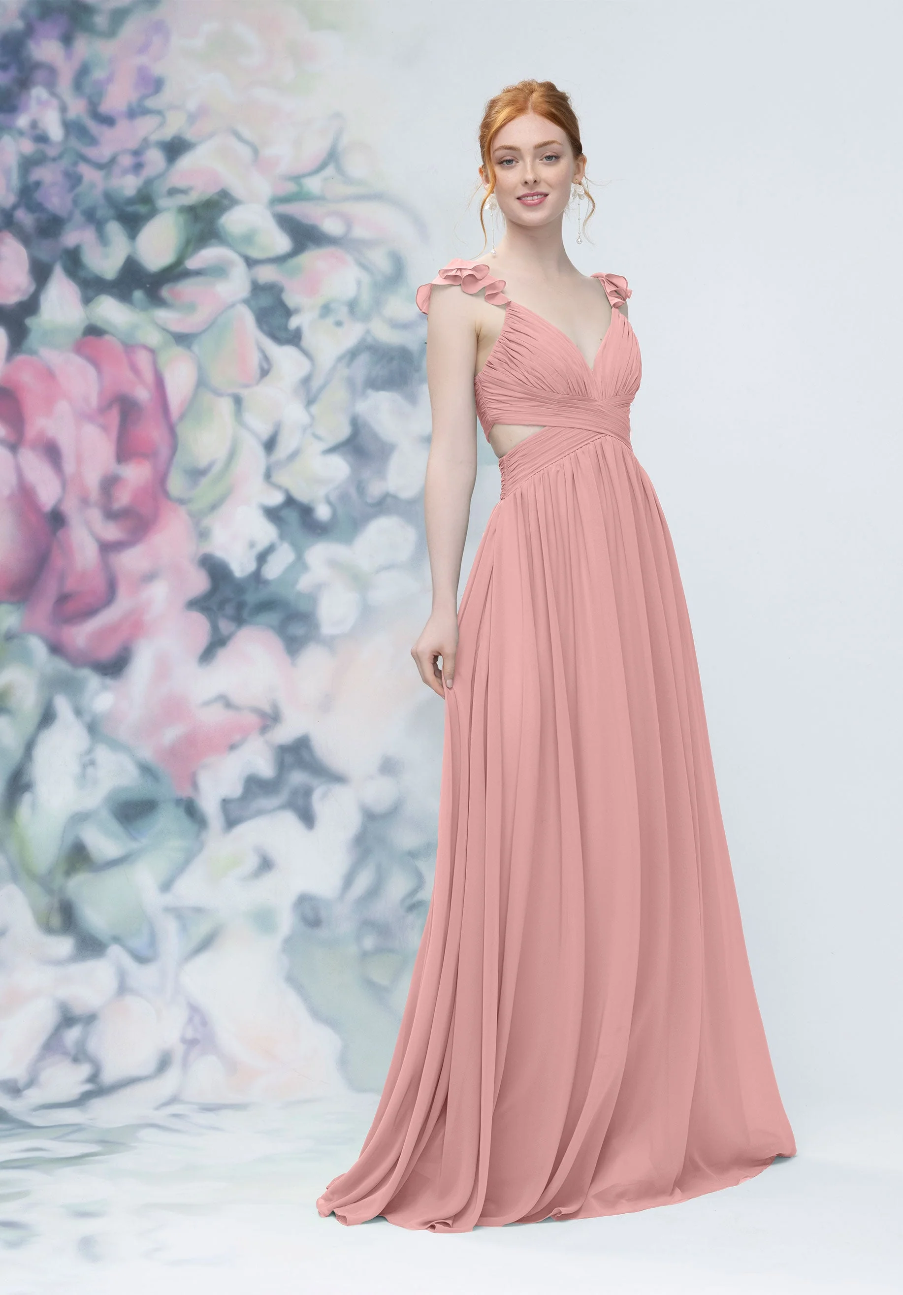 Draped Criss Cross Cut Out Bodice Chiffon Bridesmaid Dresss - Image 21