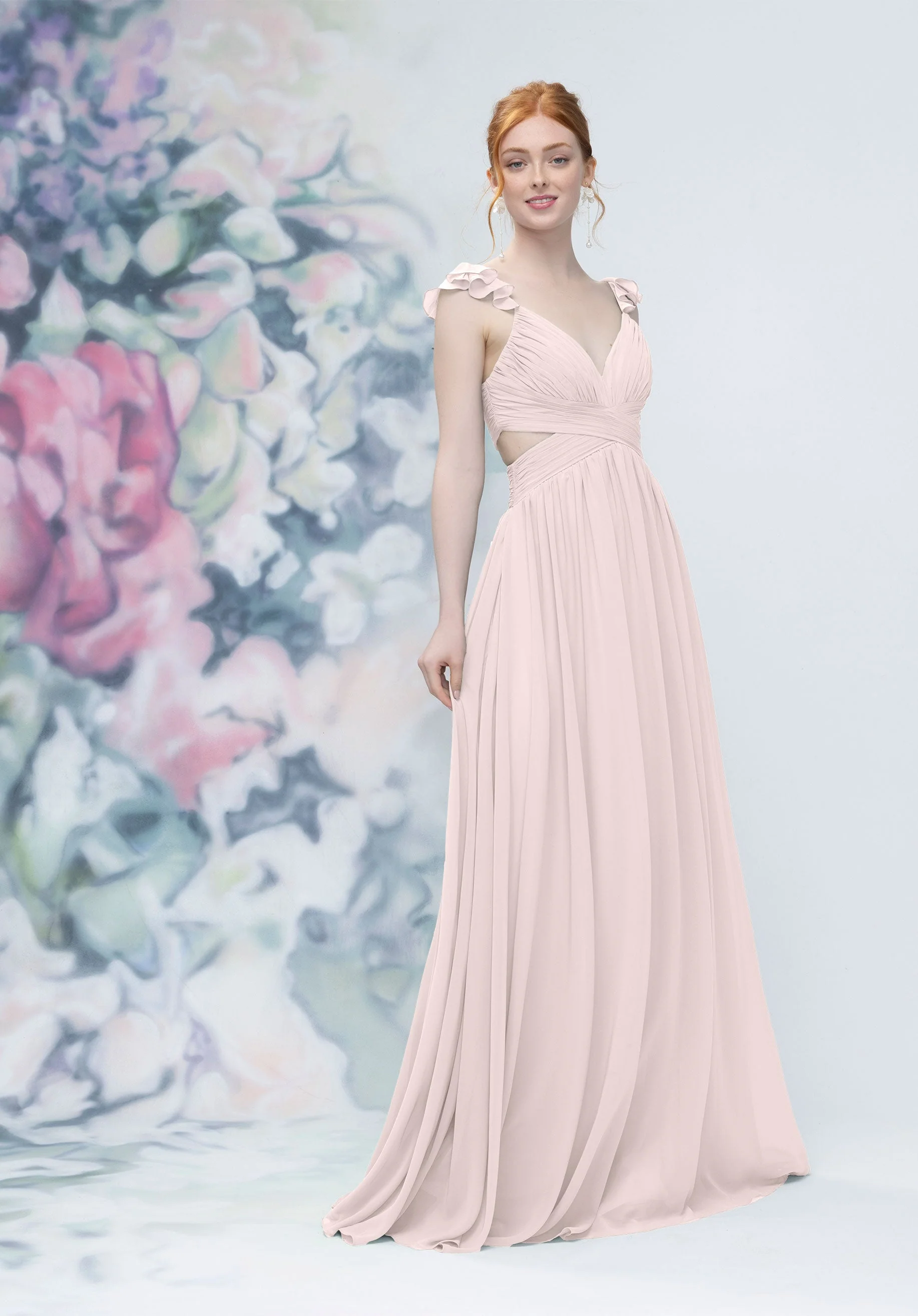 Draped Criss Cross Cut Out Bodice Chiffon Bridesmaid Dresss - Image 22