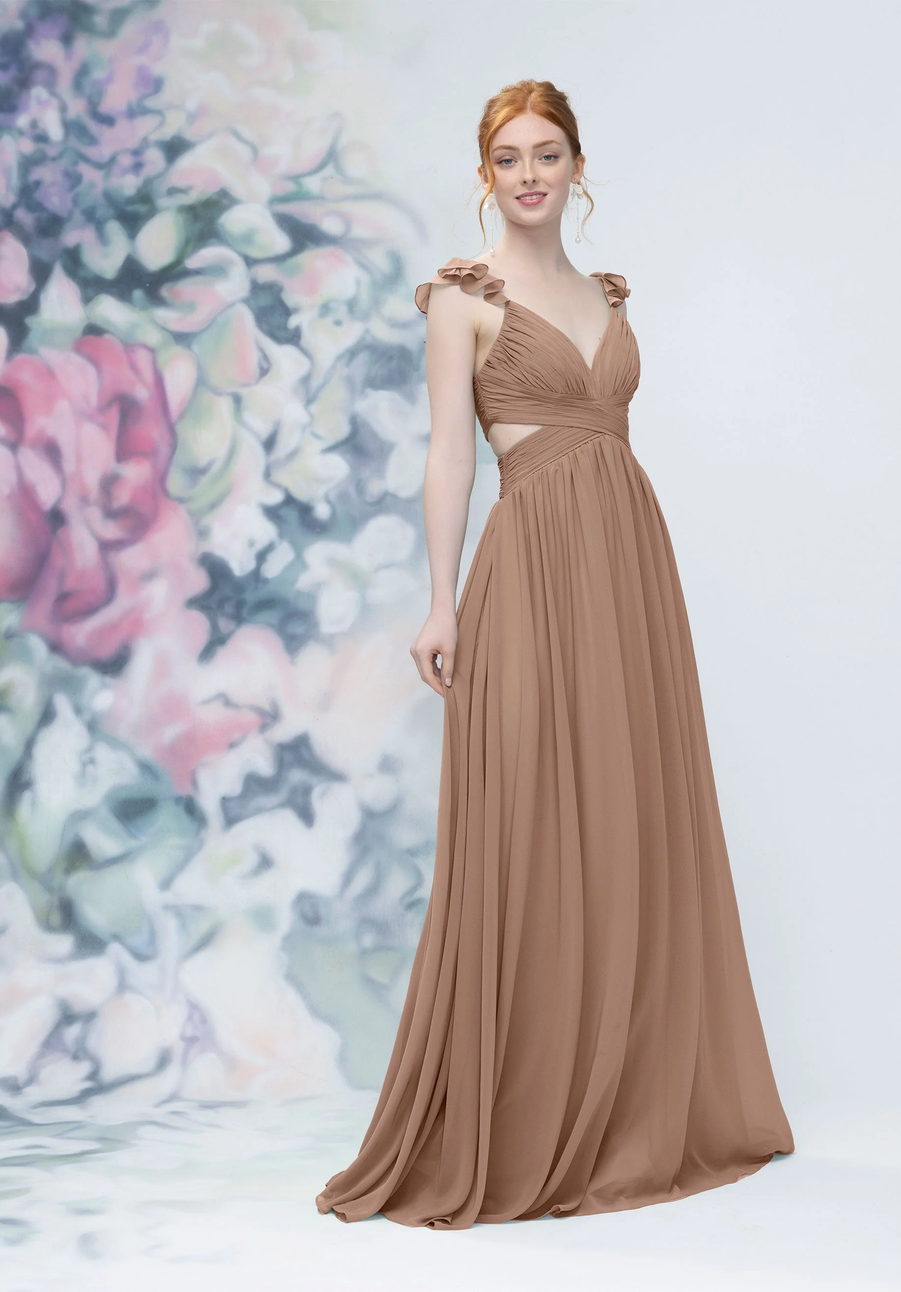 Draped Criss Cross Cut Out Bodice Chiffon Bridesmaid Dresss - Image 27