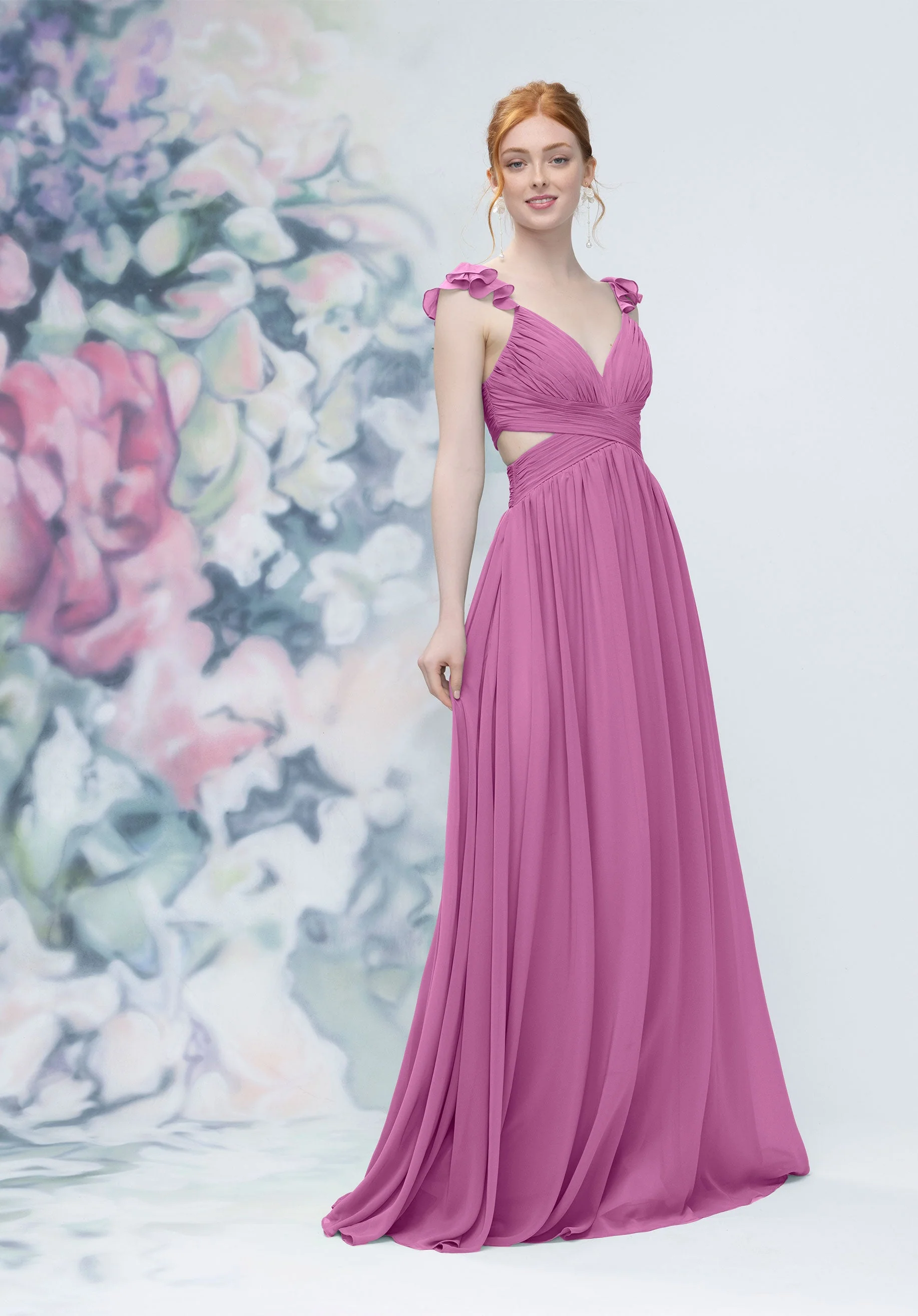 Draped Criss Cross Cut Out Bodice Chiffon Bridesmaid Dresss - Image 40