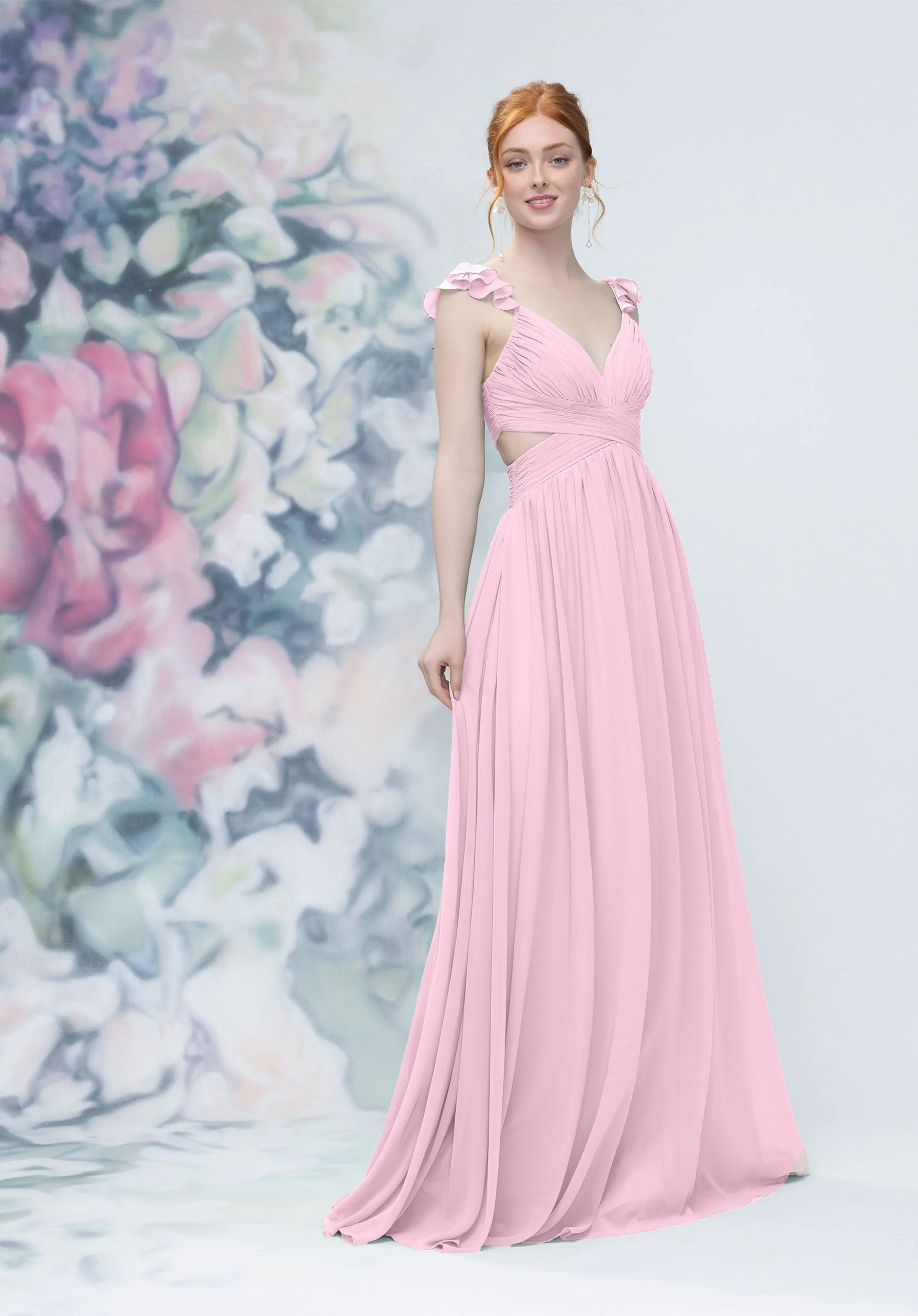Draped Criss Cross Cut Out Bodice Chiffon Bridesmaid Dresss - Image 9