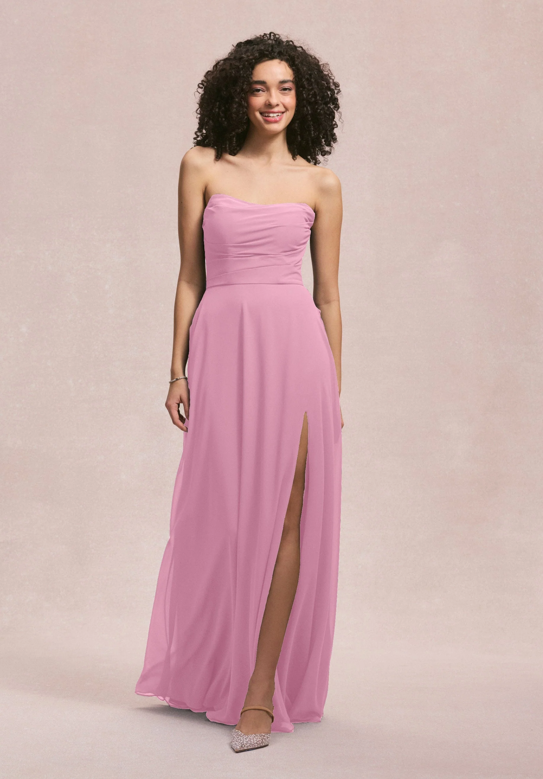 Draped Scoop Neck Bridesmaid Dress with Back Bow - Image 40