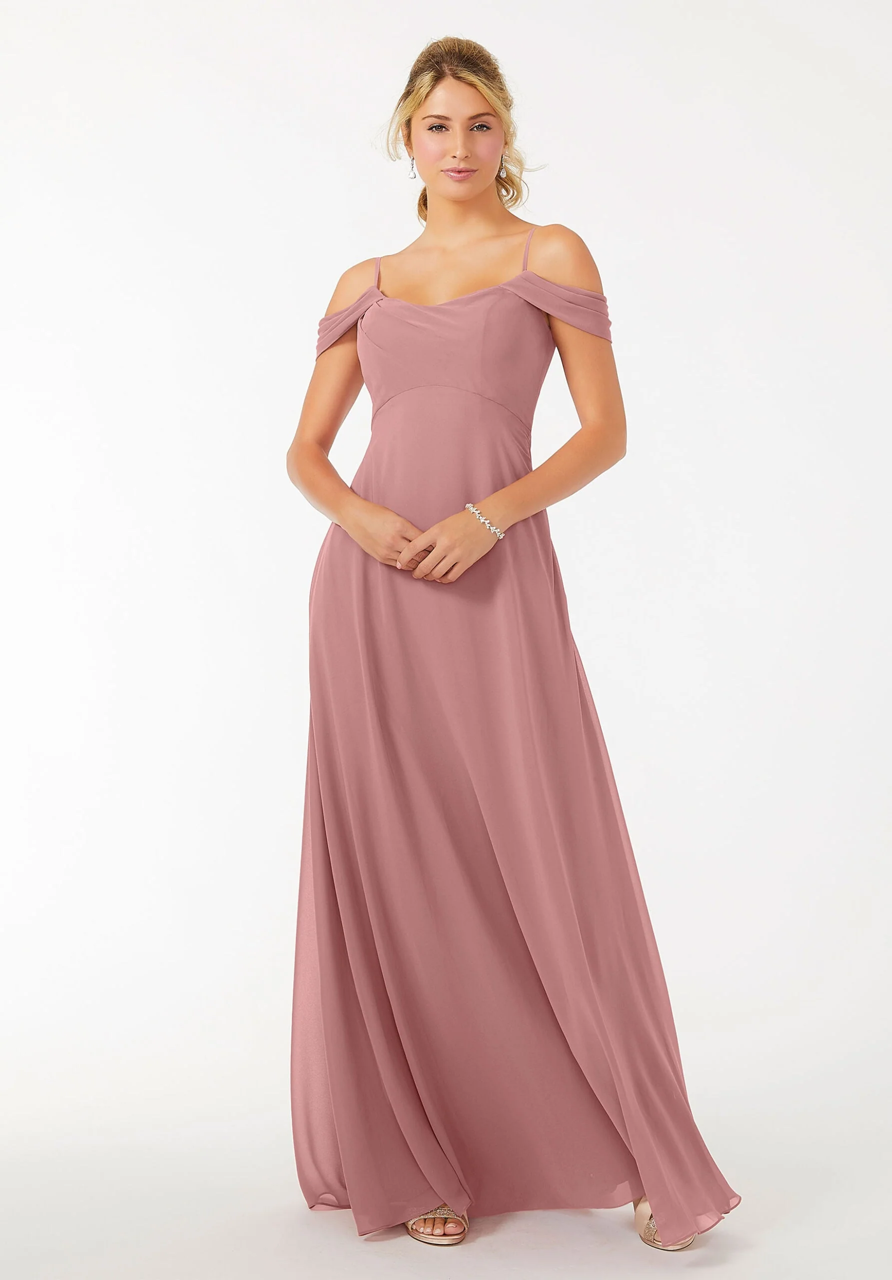 Draped Shoulder Chiffon Bridesmaid Dress - Image 21