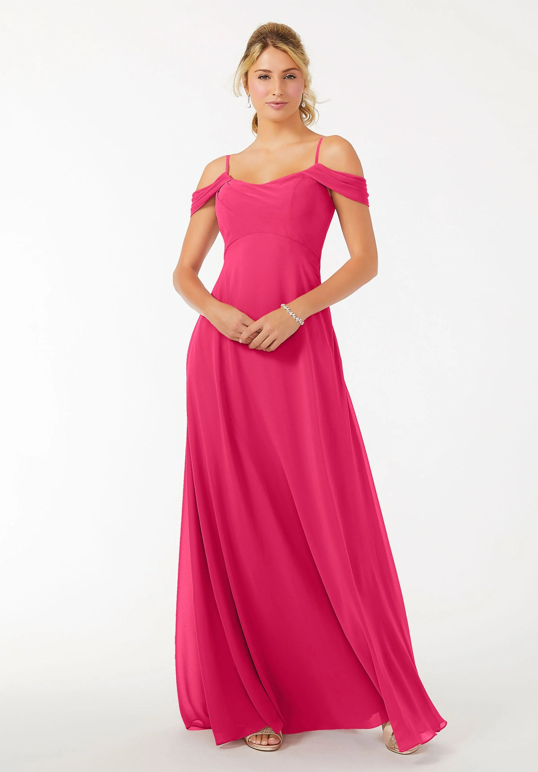 Draped Shoulder Chiffon Bridesmaid Dress - Image 8