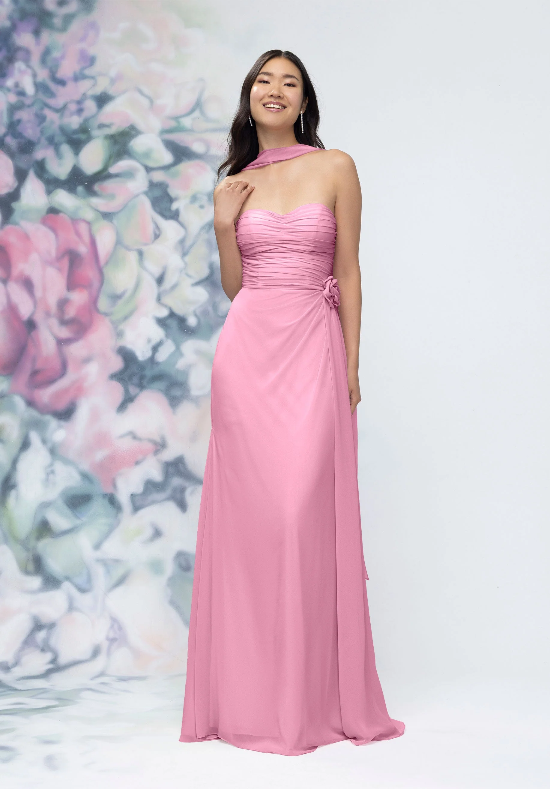 Draped Strapless Sweetheart Bridesmaid Dress with Detachable Rosette and Scarf - Image 38