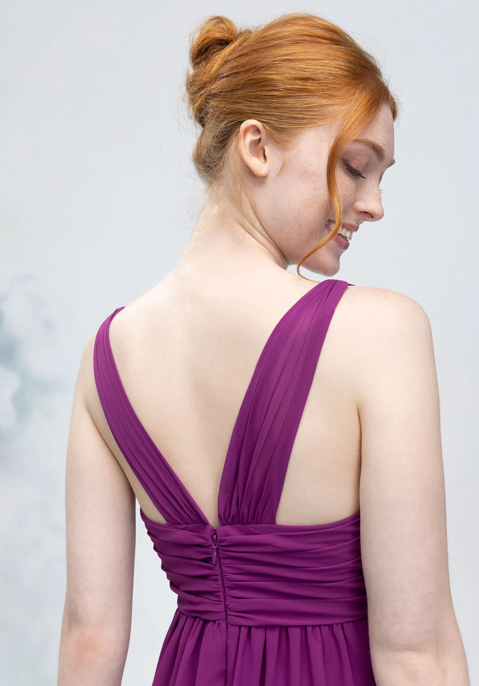 Draped Sweetheart Empire Waist Bridesmaid Dress with Bow - Image 3