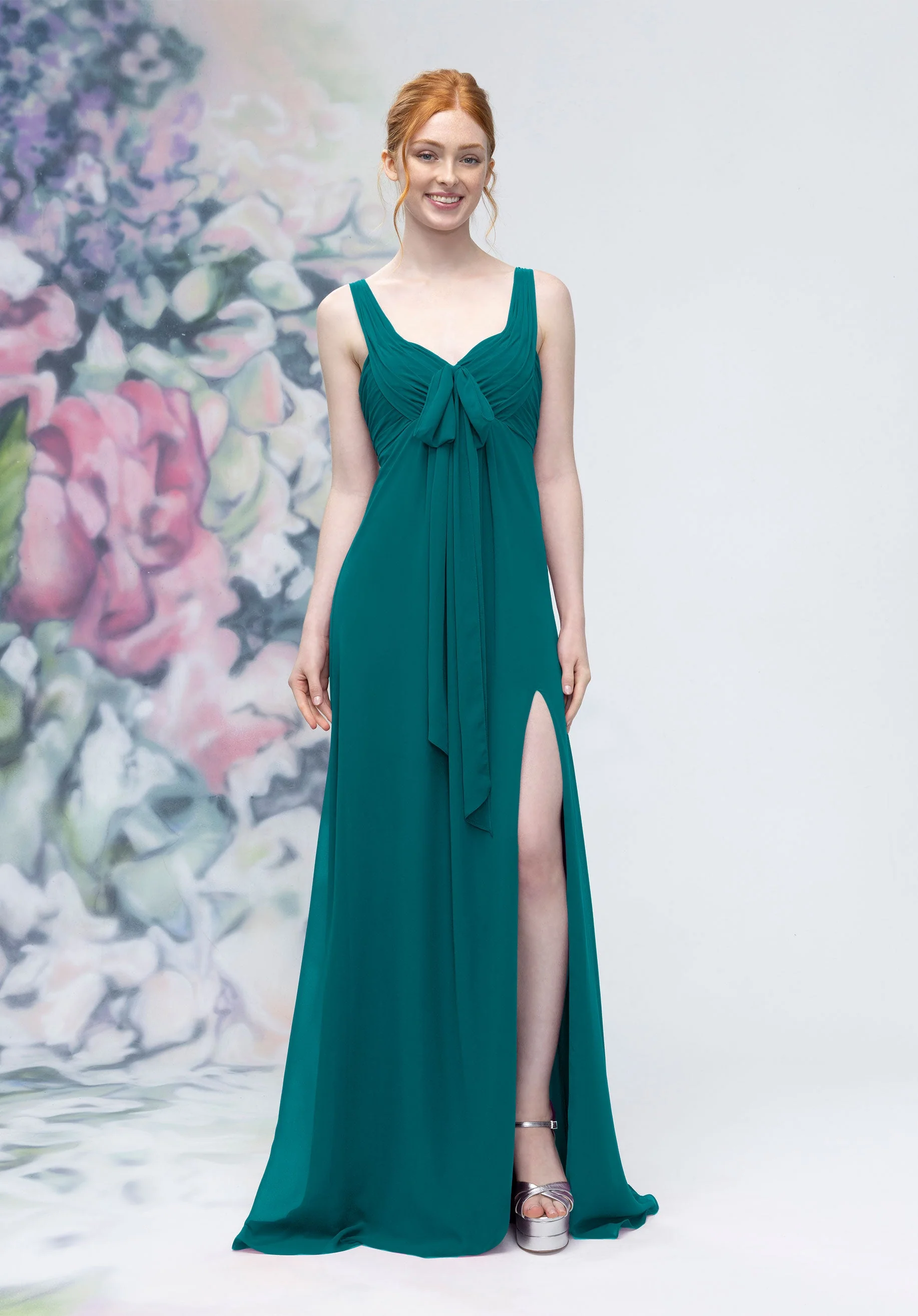Draped Sweetheart Empire Waist Bridesmaid Dress with Bow - Image 52