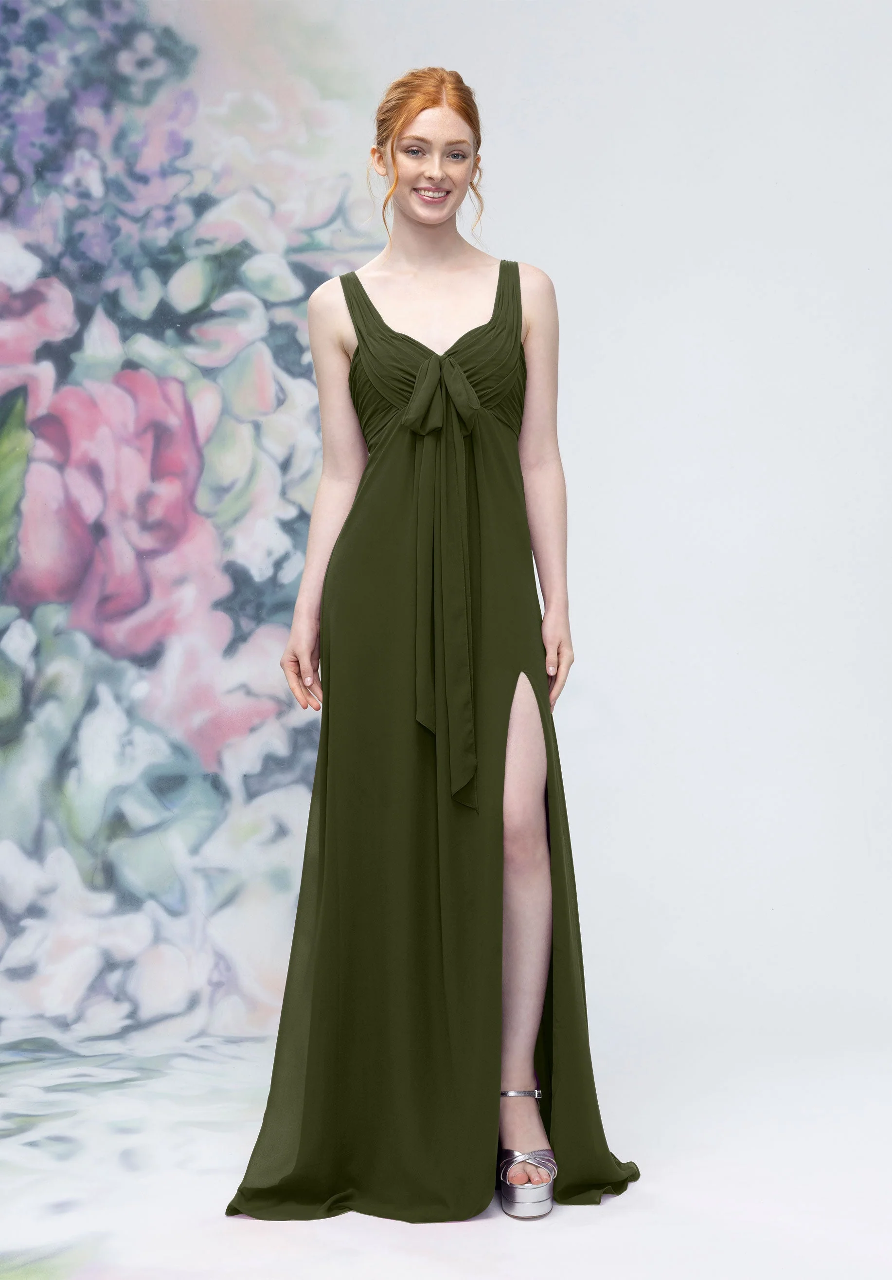 Draped Sweetheart Empire Waist Bridesmaid Dress with Bow - Image 54