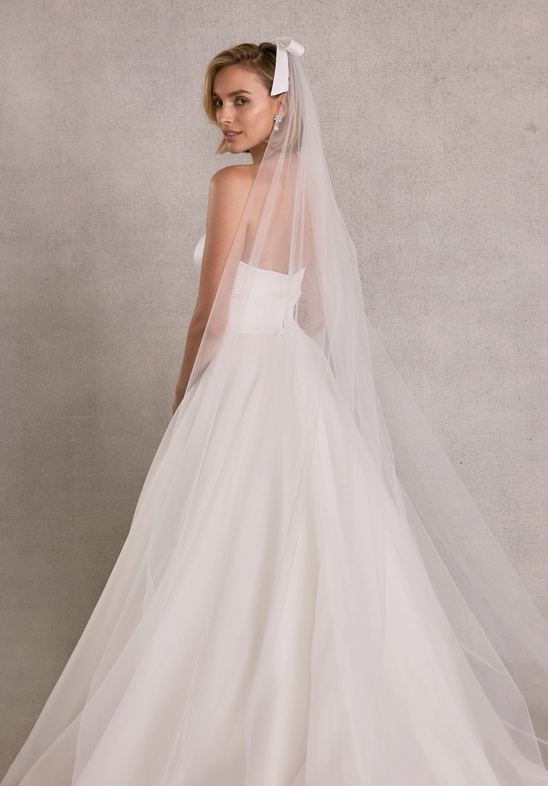 Cathedral Length Tulle Veil with Satin Bow - Image 2