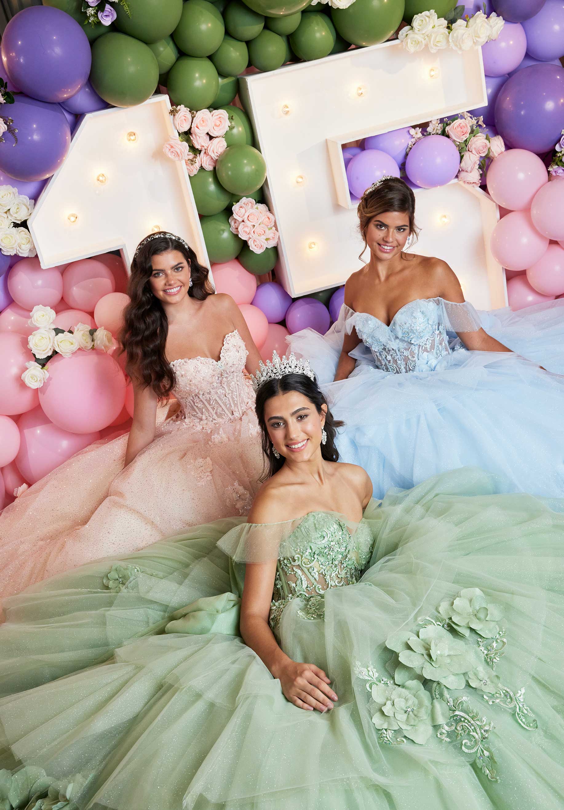 Embroidered and Three Dimensional Floral Appliquéd Glitter Tulle Quinceañera Dress - Image 10