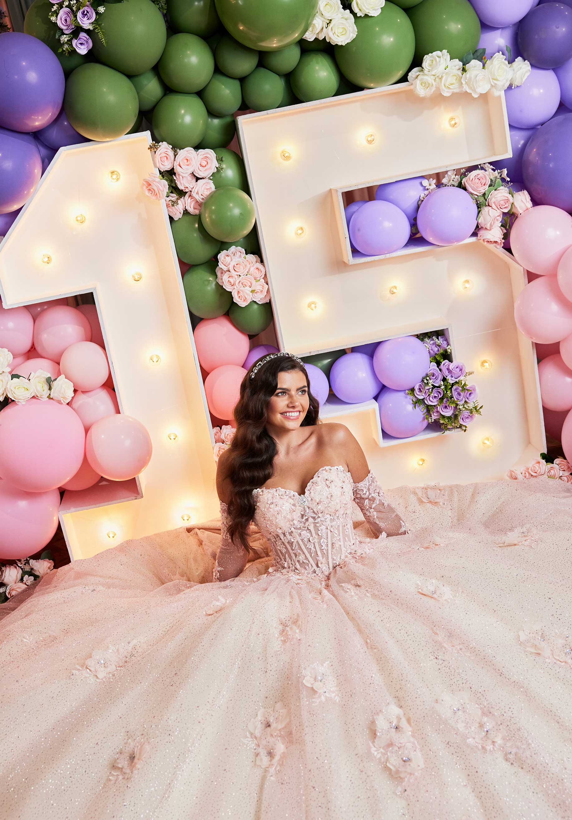 Embroidered and Three Dimensional Floral Appliquéd Glitter Tulle Quinceañera Dress - Image 3