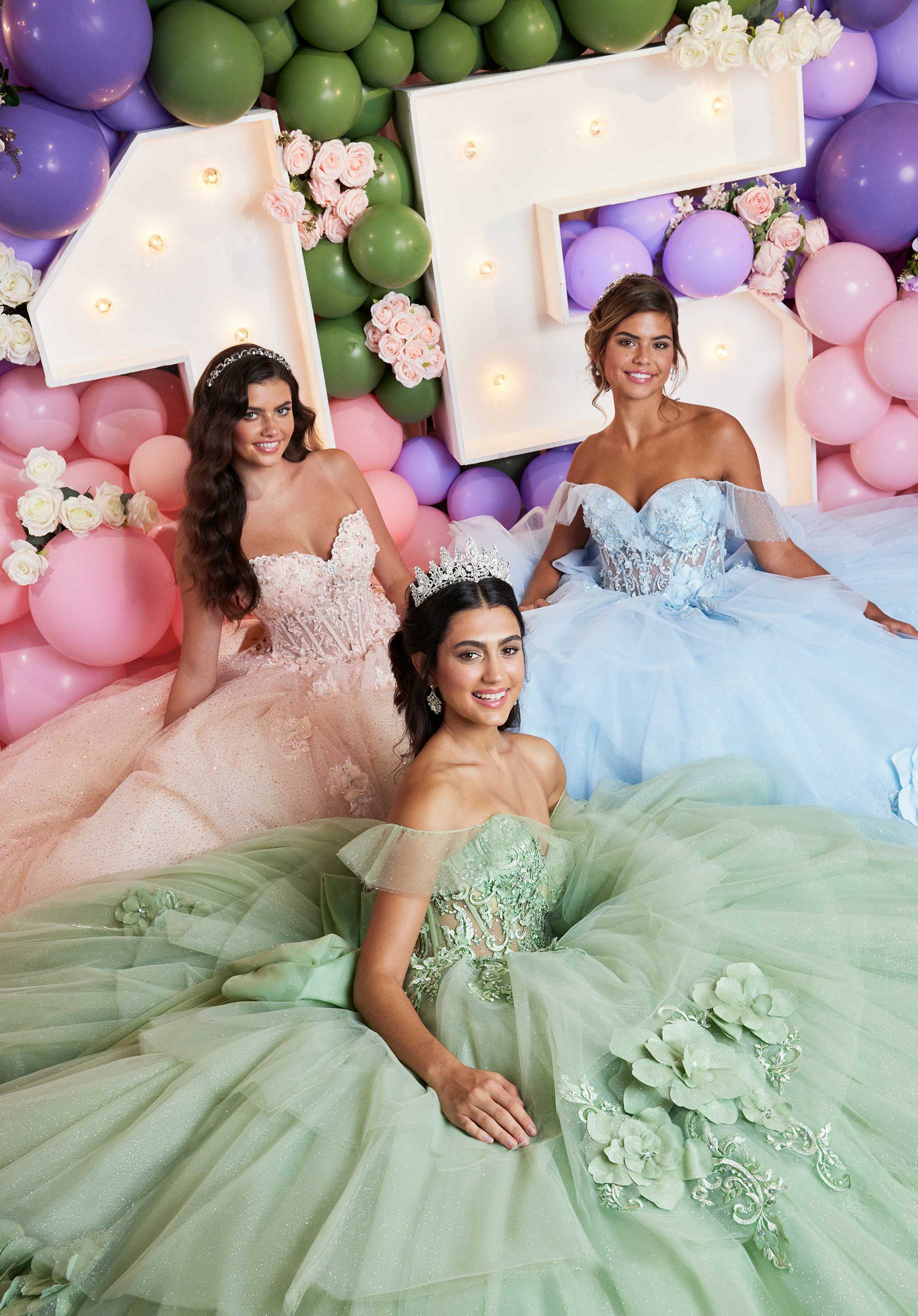 Embroidered and Three Dimensional Floral Appliquéd Glitter Tulle Quinceañera Dress - Image 9