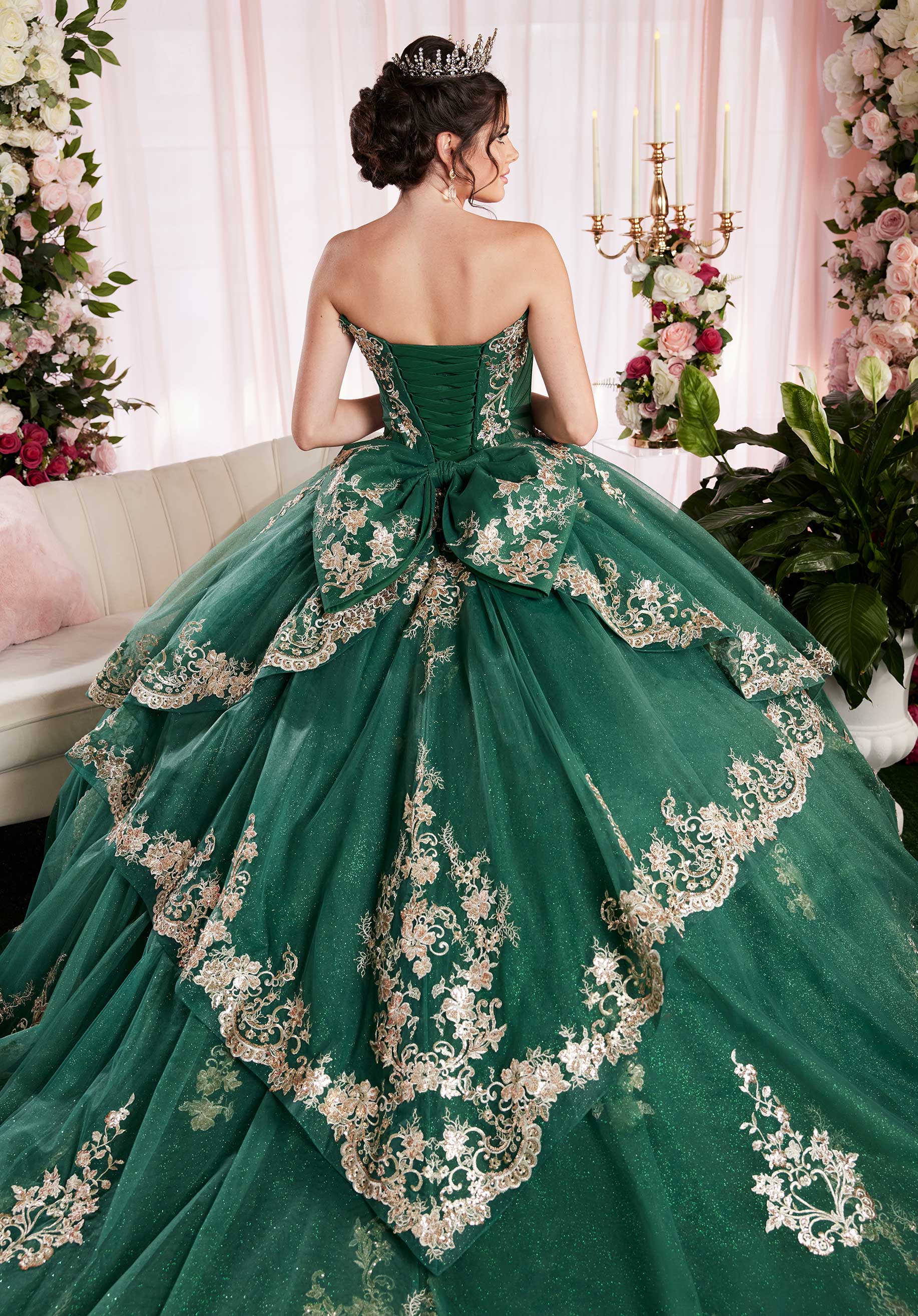 Embroidered Appliqué Sweetheart Quinceañera Dress with Sheer Sides and Fringe Sleeves - Image 4