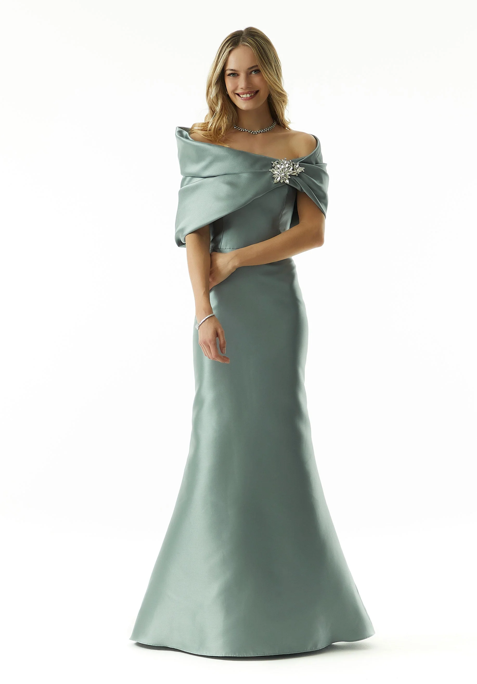 Fit and Flare Evening Gown with Detachable Wrap - Image 4