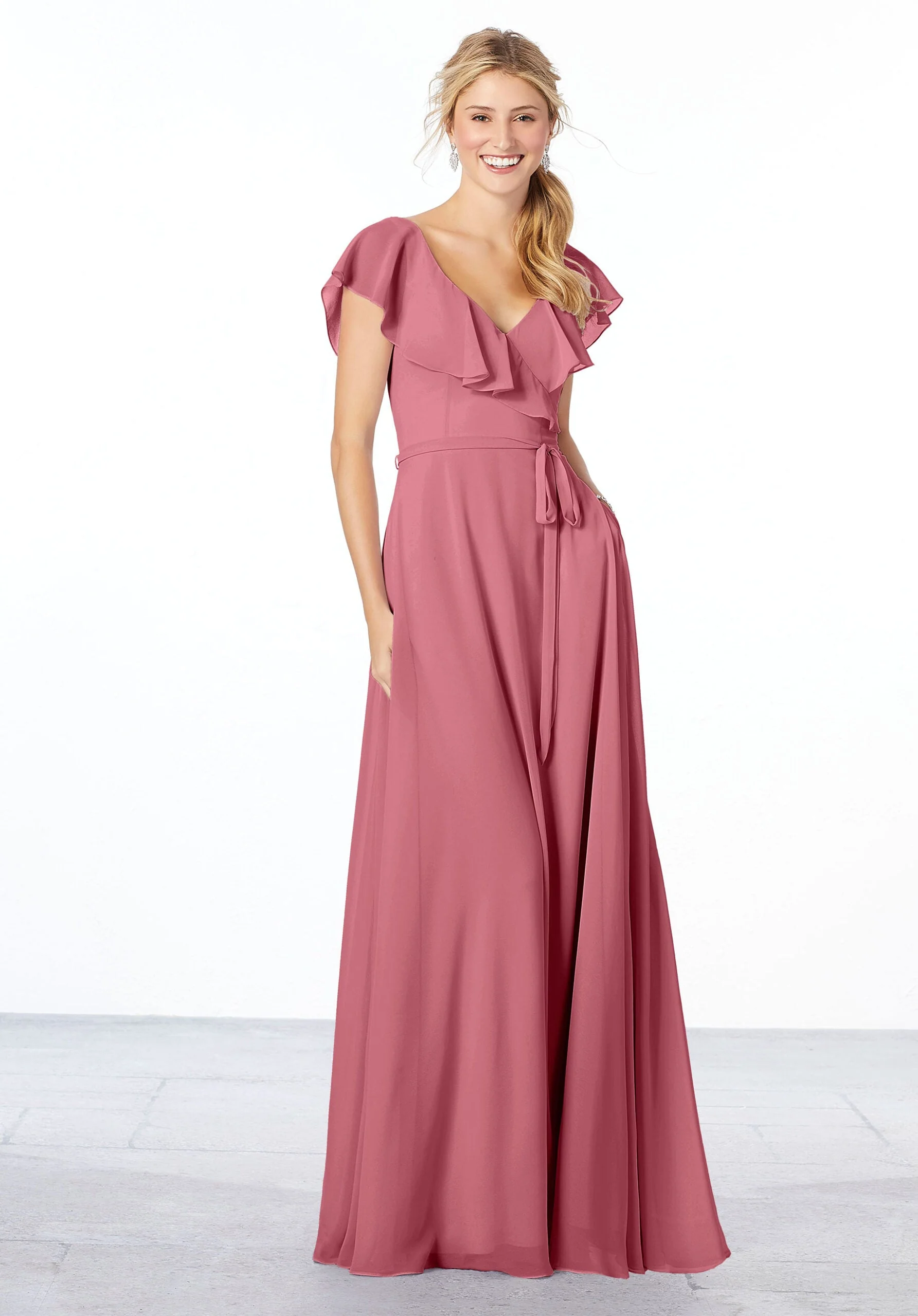 Flutter Sleeve Chiffon Bridesmaid Dress - Image 13