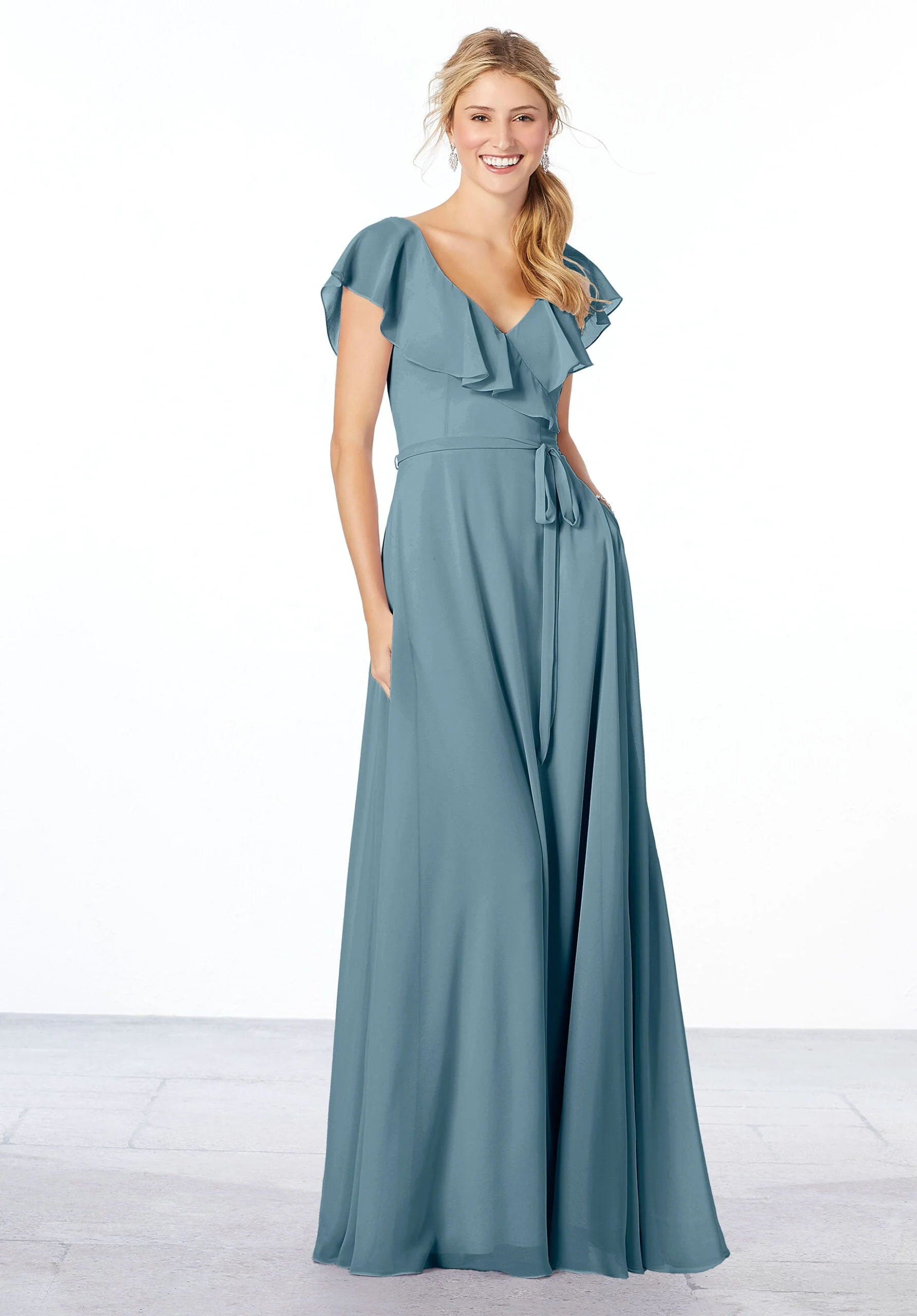 Flutter Sleeve Chiffon Bridesmaid Dress - Image 9