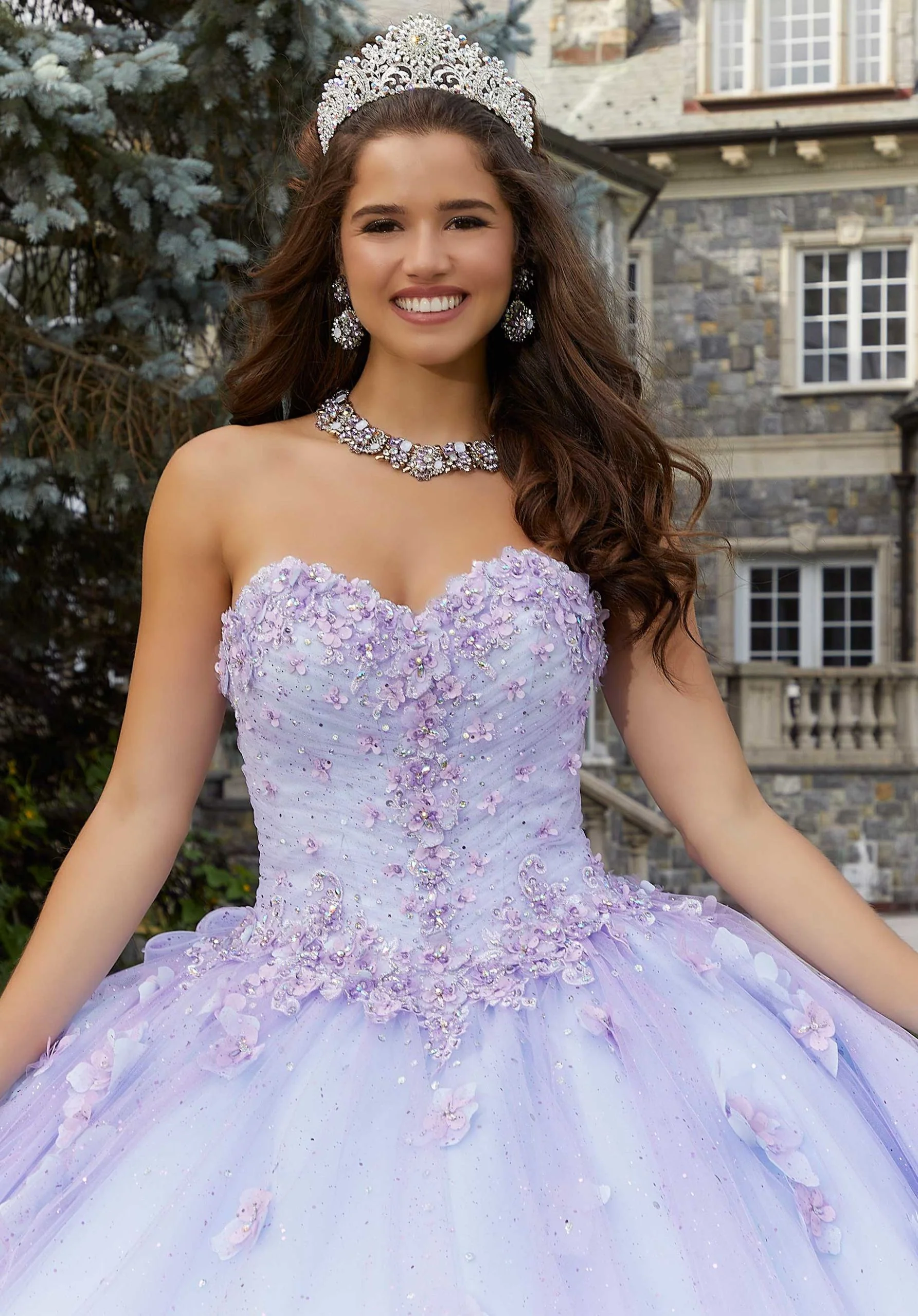 Glitter Tulle Quinceañera Dress with Three-Dimensional Floral Appliqués - Image 3