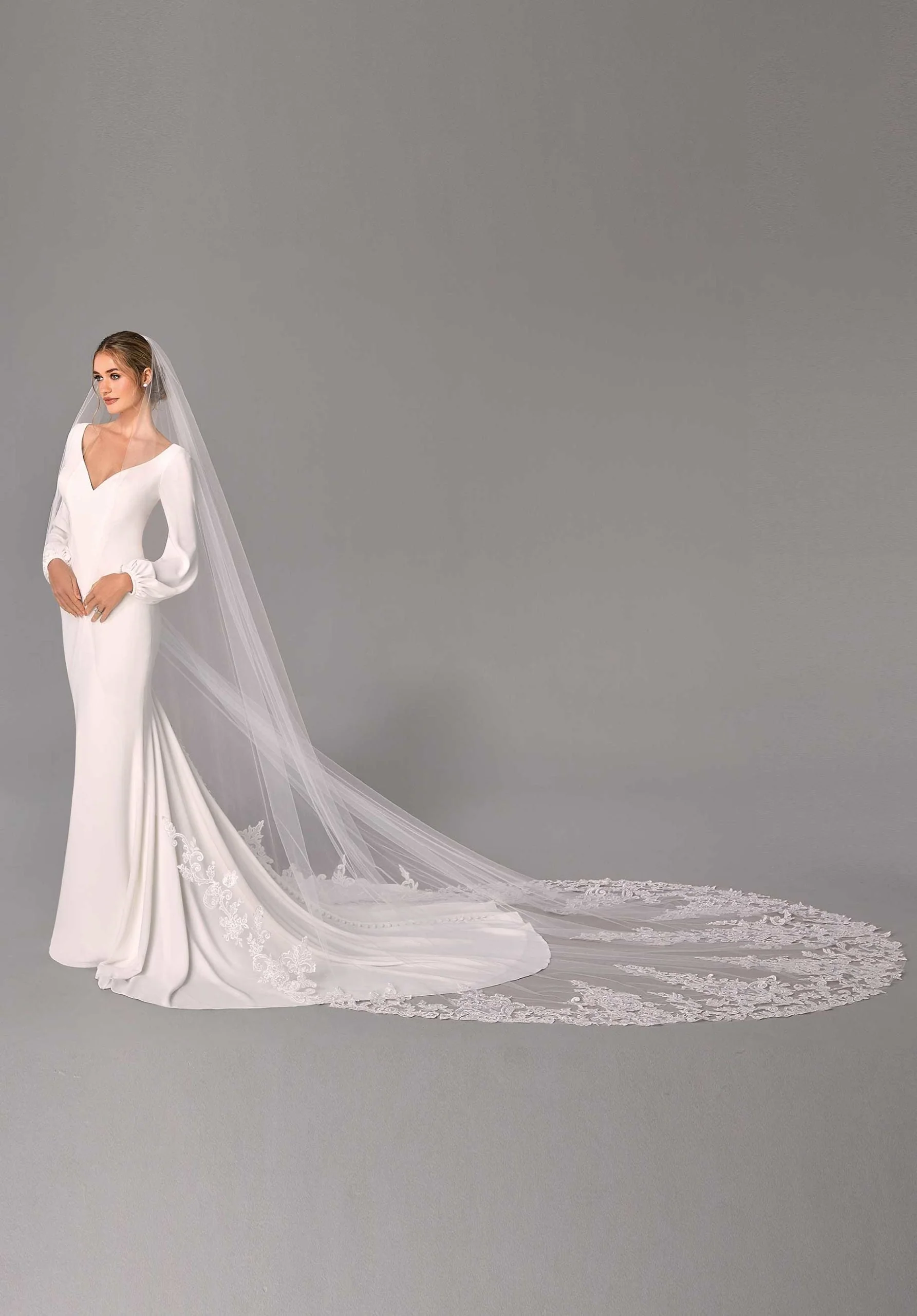Grand Cathedral Length Veil with Medallion Lace Edging