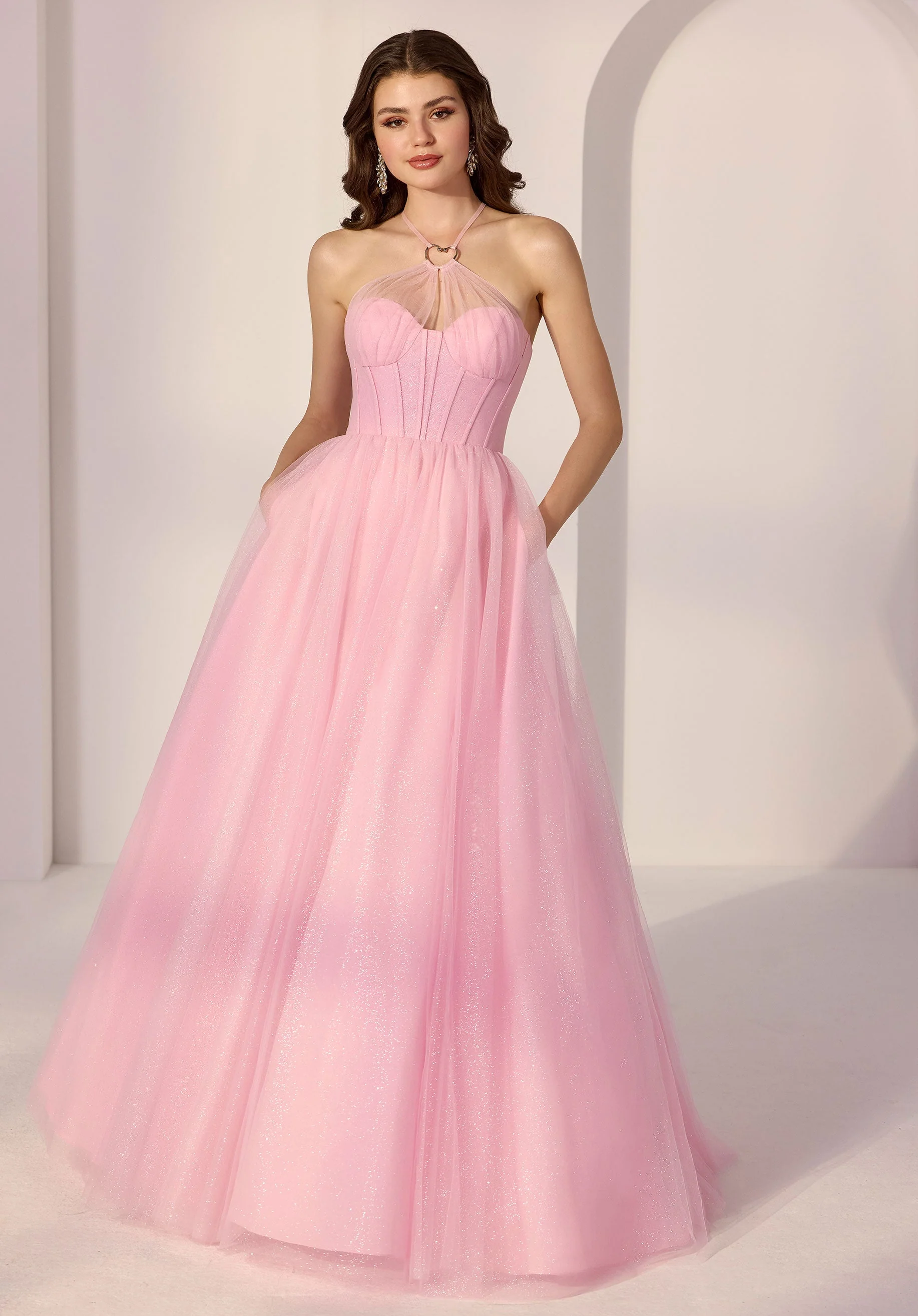 Halter Neck Glitter Tulle Party Dress with Chrome Heart - Image 3