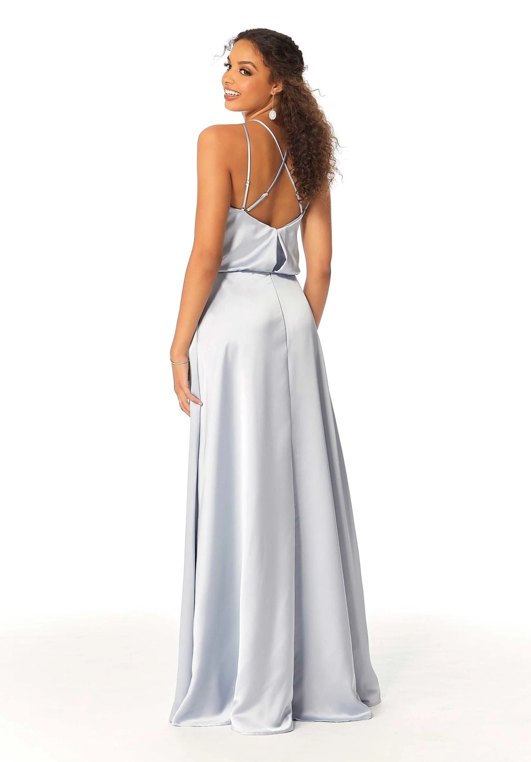 Halter Neck Silky Satin Bridesmaid Dress with Strappy Back - Image 2