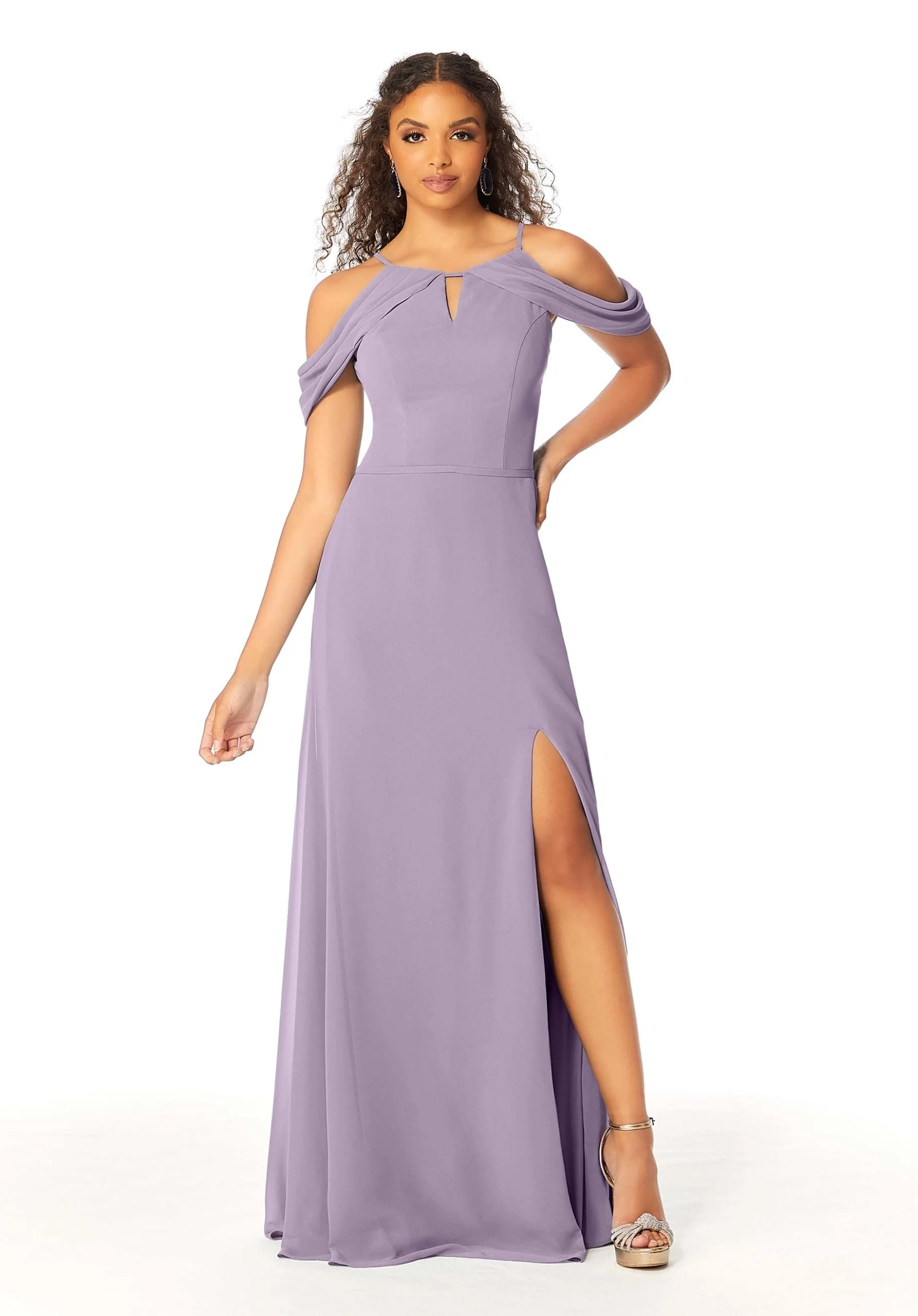 High Neck Chiffon Bridesmaid Dress with Draped Sleeves - Image 52