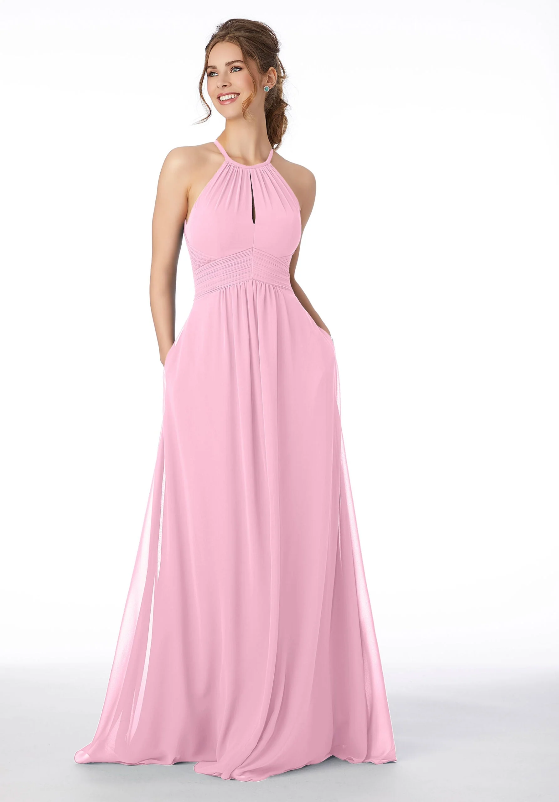 High Neck Keyhole Back Bridesmaid Dress - Image 35