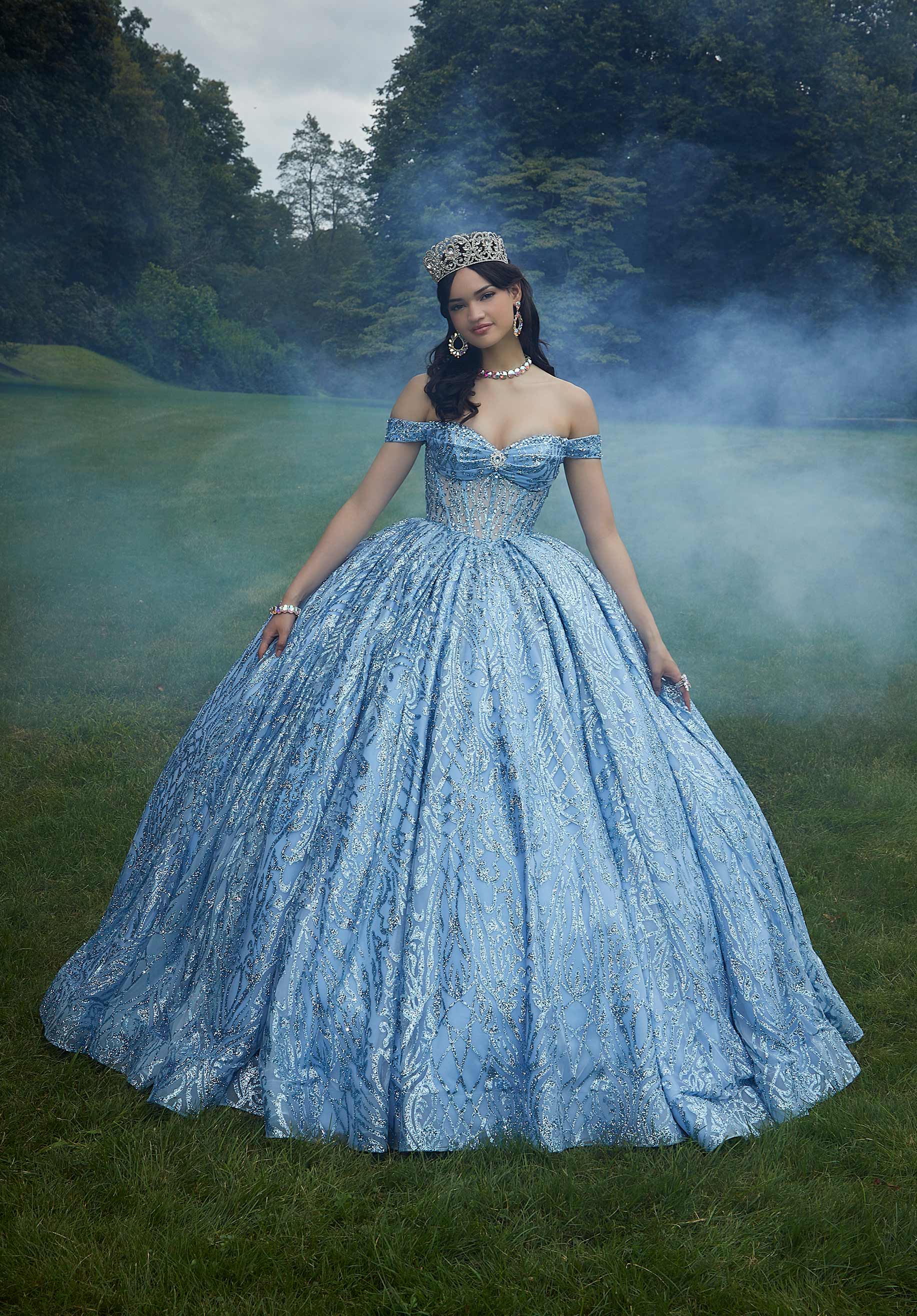 Jewel Beaded Glitter Tulle Quinceañera Dress - Image 7