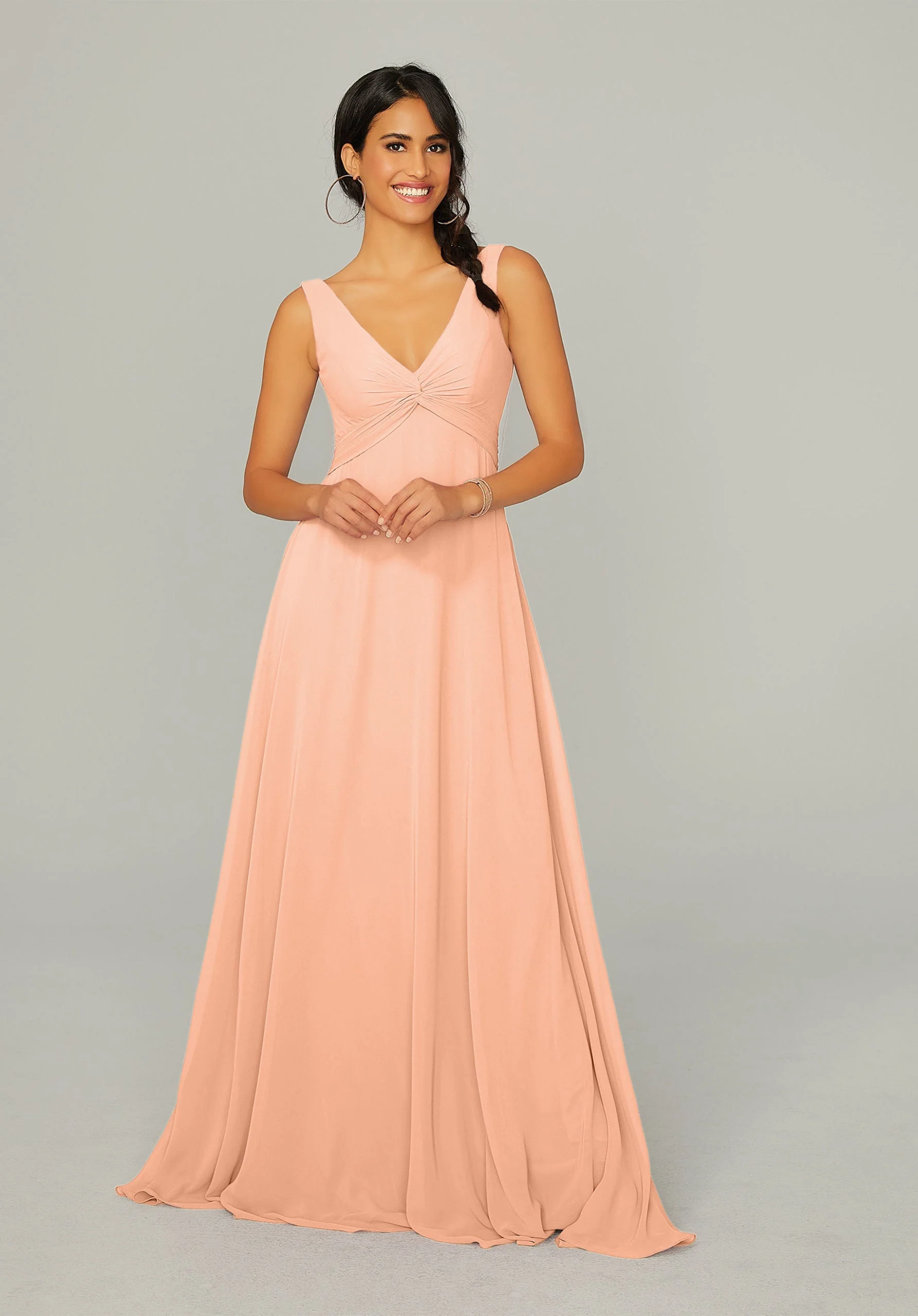 Knotted Bodice Chiffon Bridesmaid Dress - Image 39
