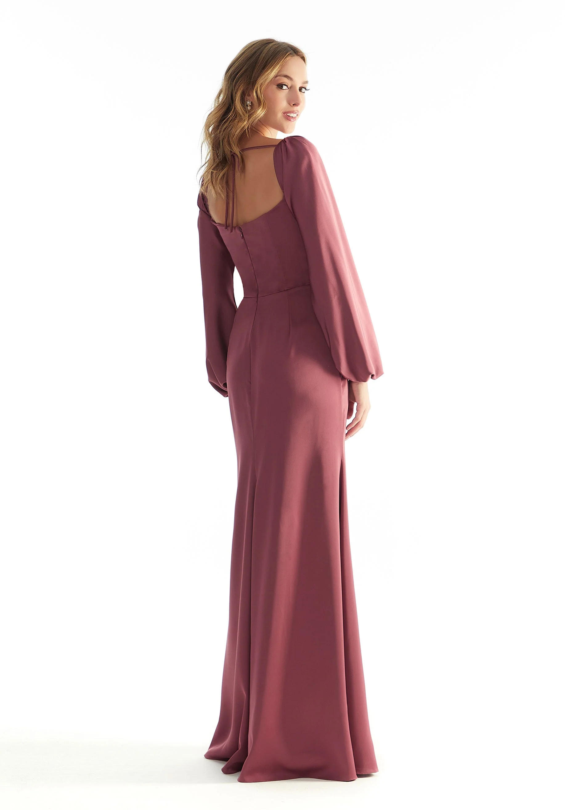 Long Sleeve Luxe Satin Bridesmaid Dress with Cowl Neck - Image 3