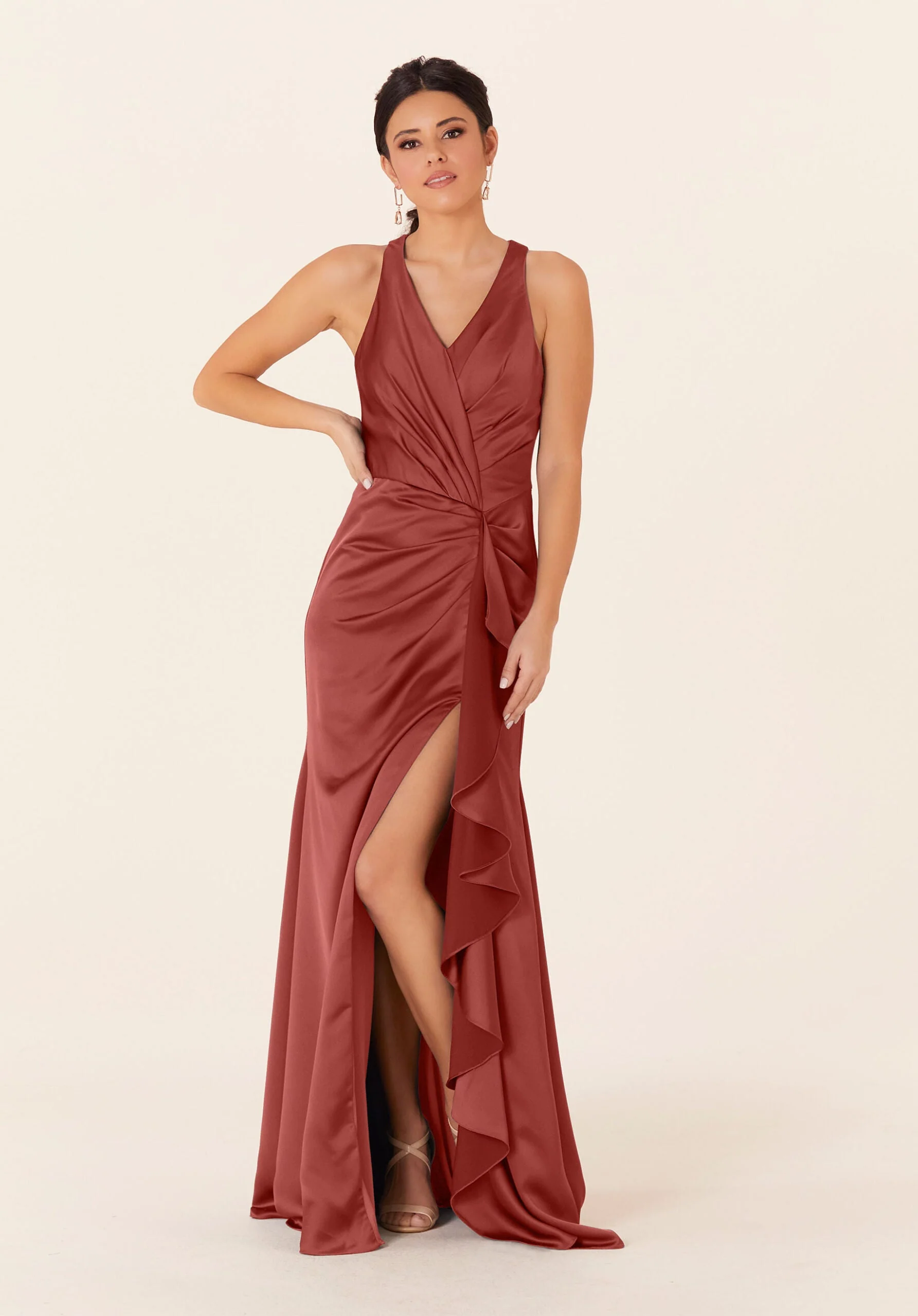 Luxe Satin Bridesmaid Dress with Ruffle Detail - Image 13