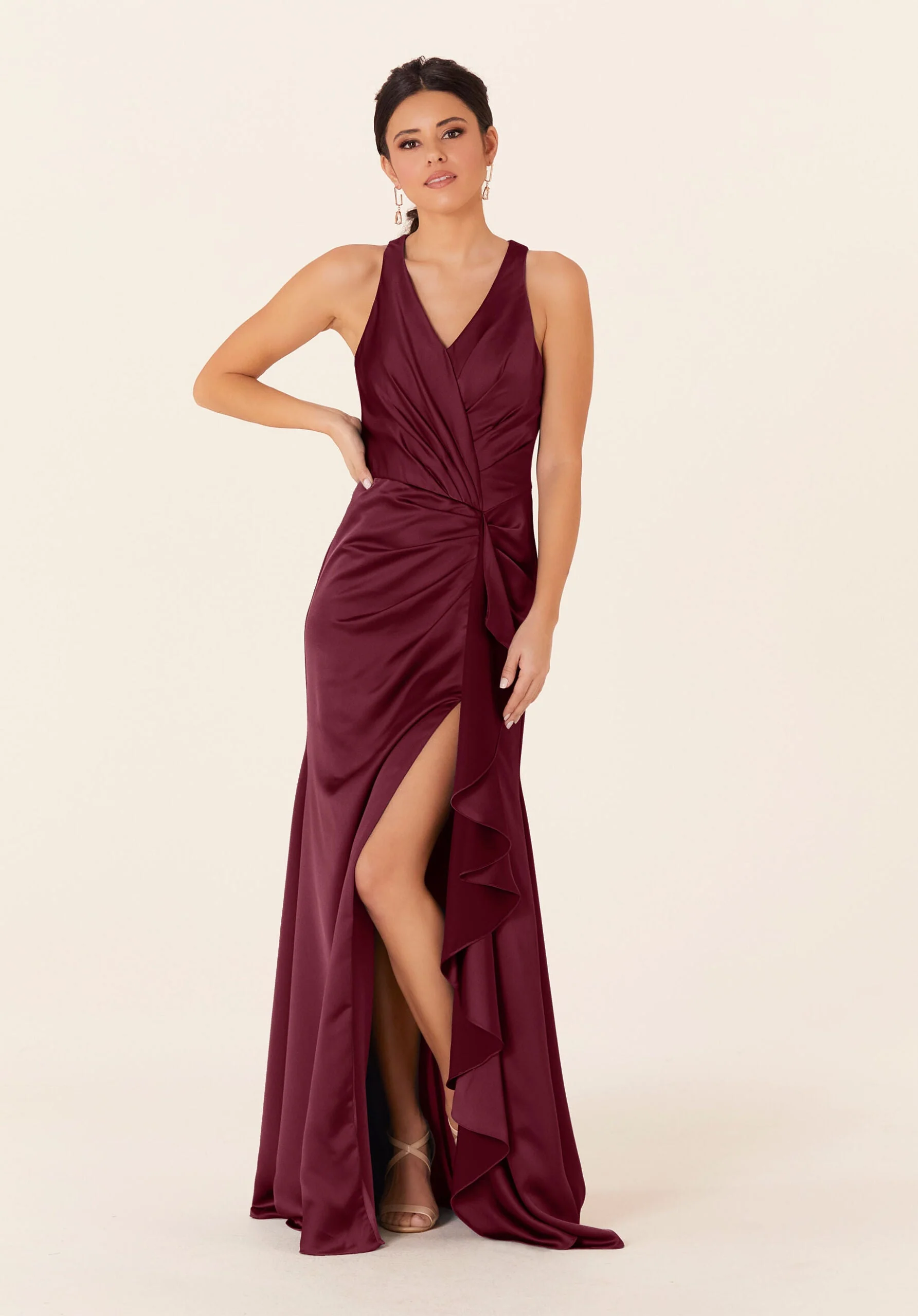 Luxe Satin Bridesmaid Dress with Ruffle Detail - Image 14