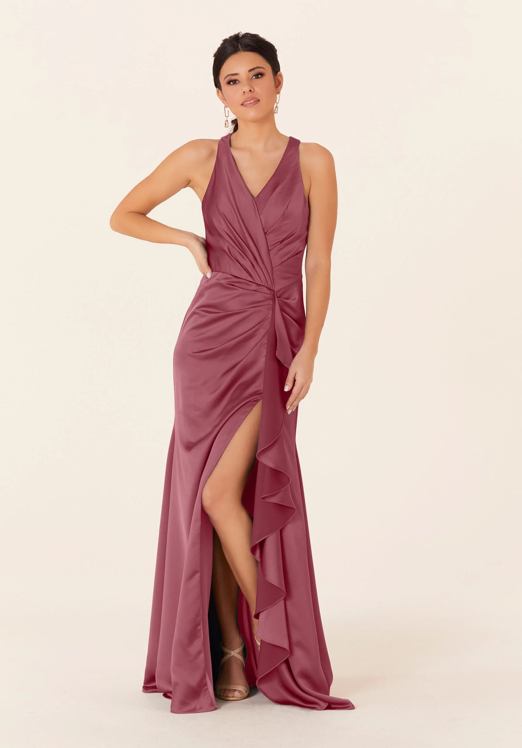 Luxe Satin Bridesmaid Dress with Ruffle Detail - Image 7