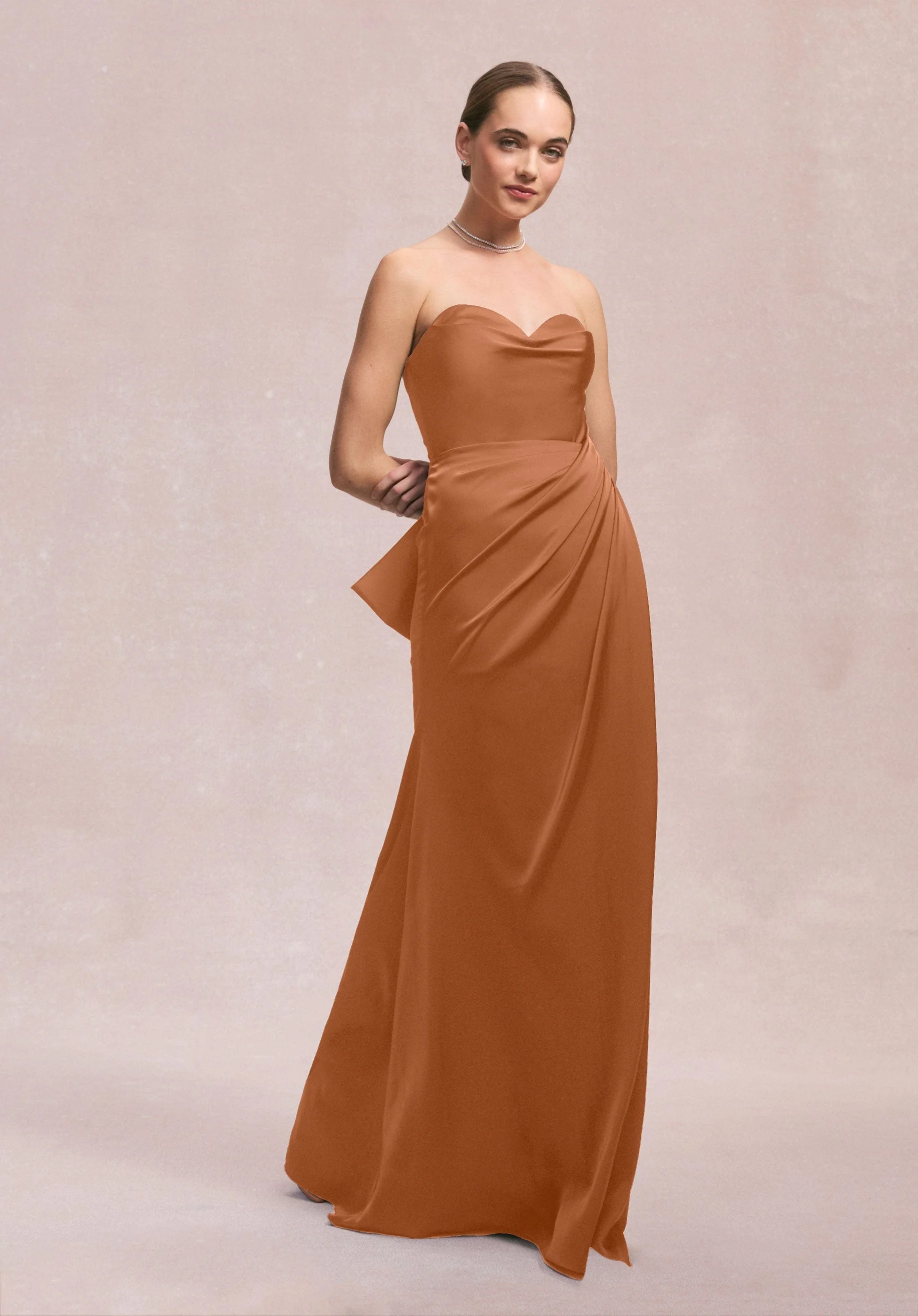 Luxe Satin Faux Wrap Bridesmaid Dress with Detachable Bow - Image 13