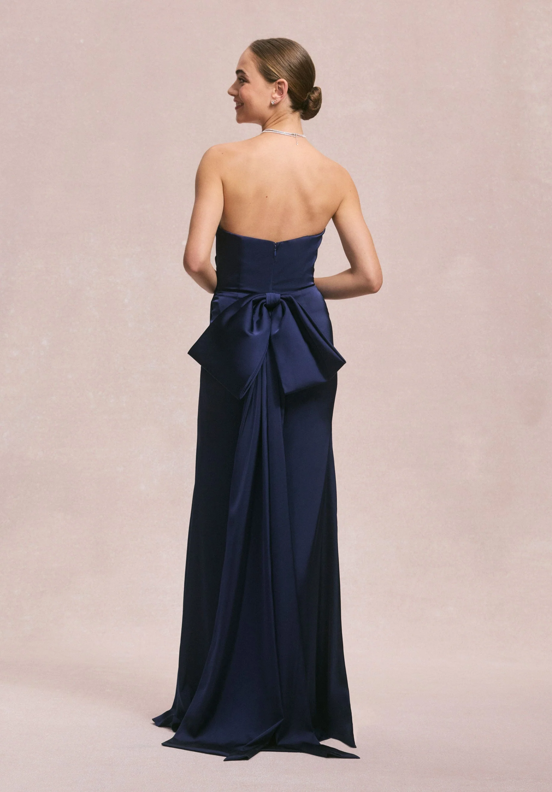 Luxe Satin Faux Wrap Bridesmaid Dress with Detachable Bow - Image 8