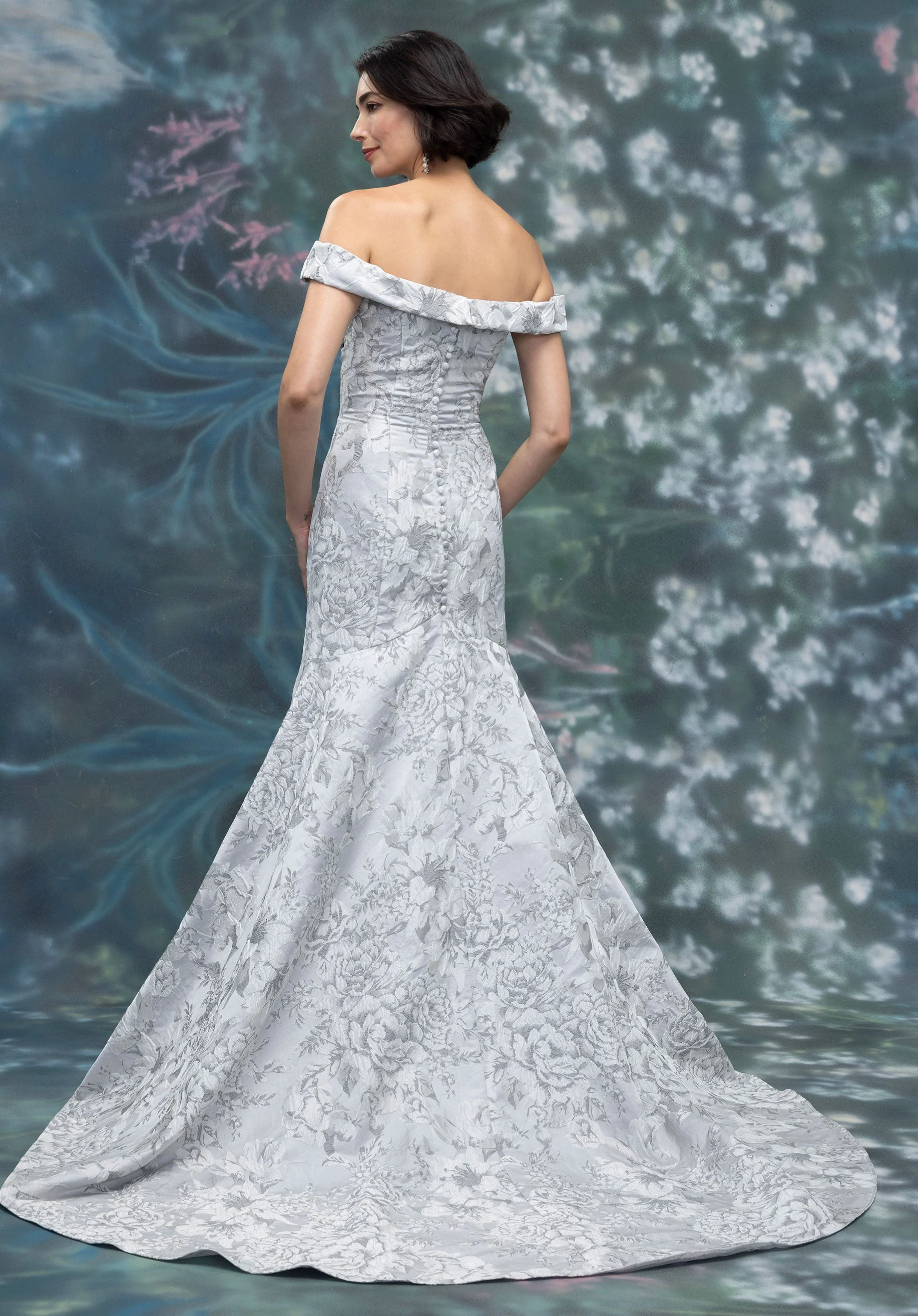 Off The Shoulder Brocade Mermaid Evening Gown - Image 3