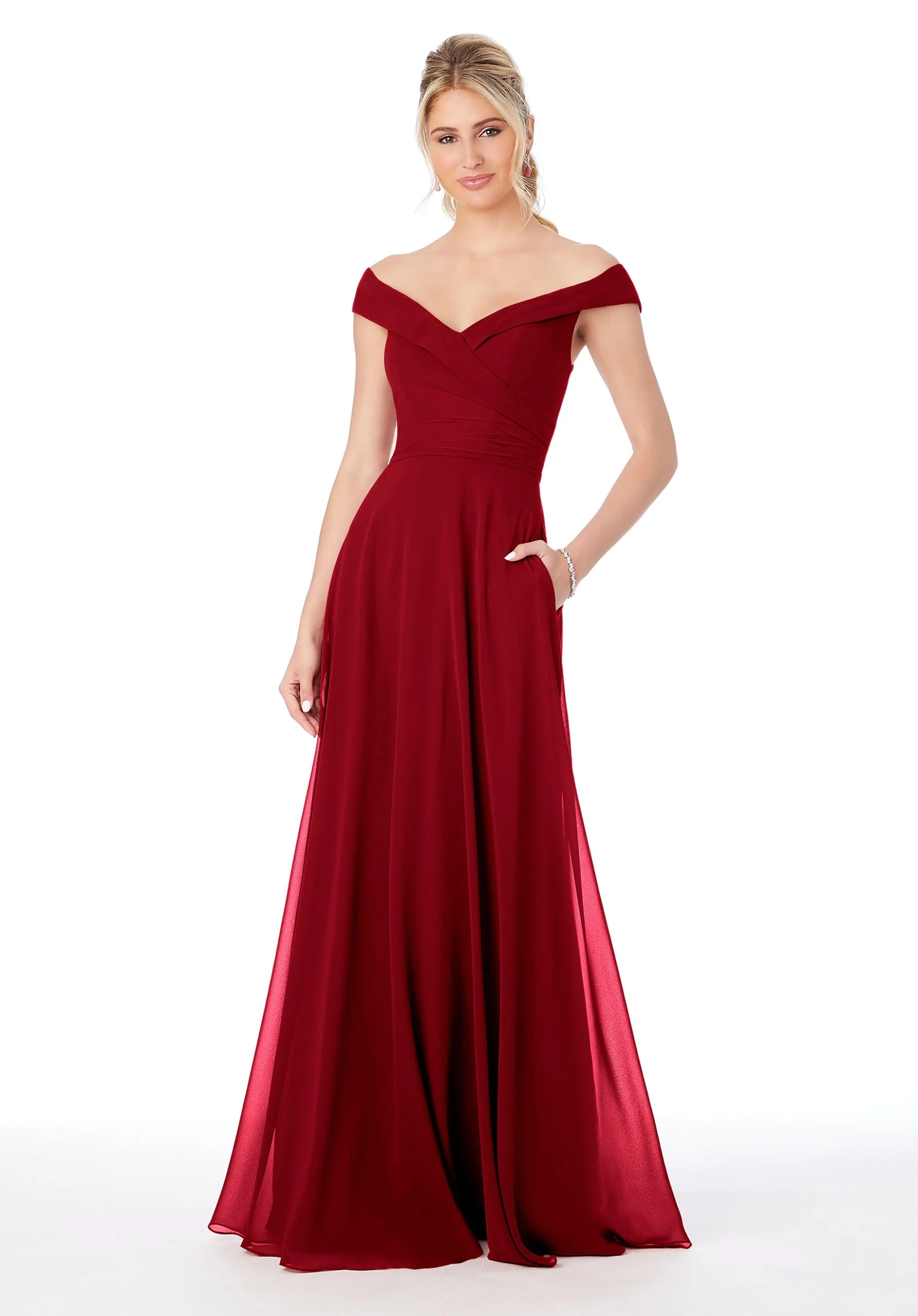 Off The Shoulder Chiffon Bridesmaid Dress - Image 18