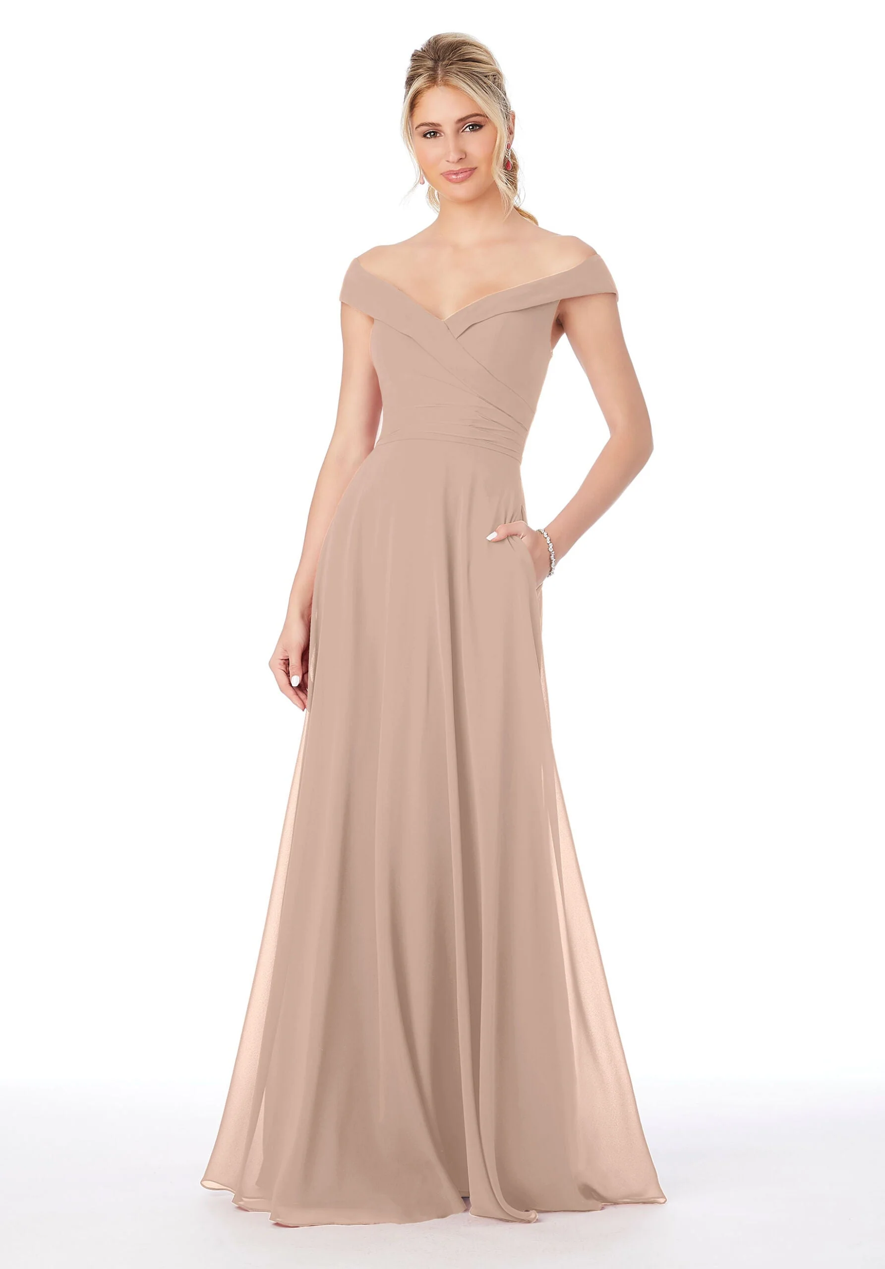Off The Shoulder Chiffon Bridesmaid Dress - Image 29