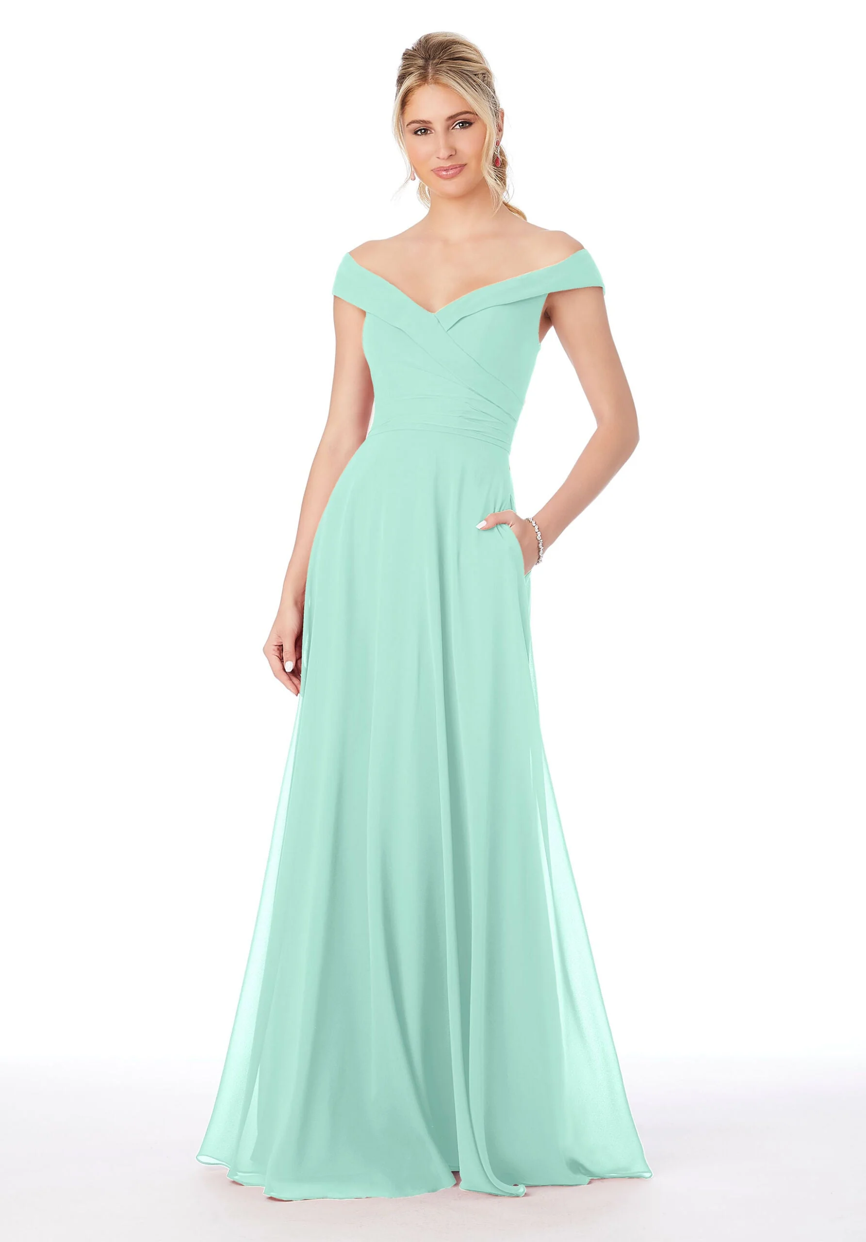Off The Shoulder Chiffon Bridesmaid Dress - Image 31