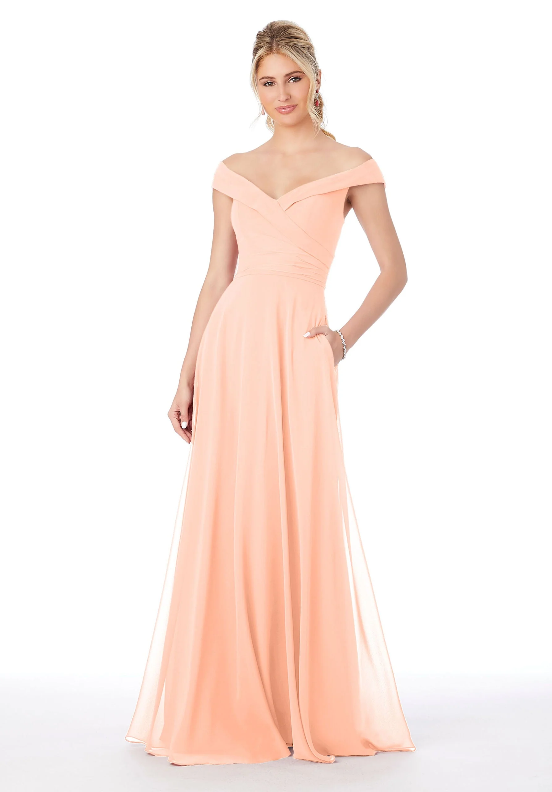Off The Shoulder Chiffon Bridesmaid Dress - Image 35