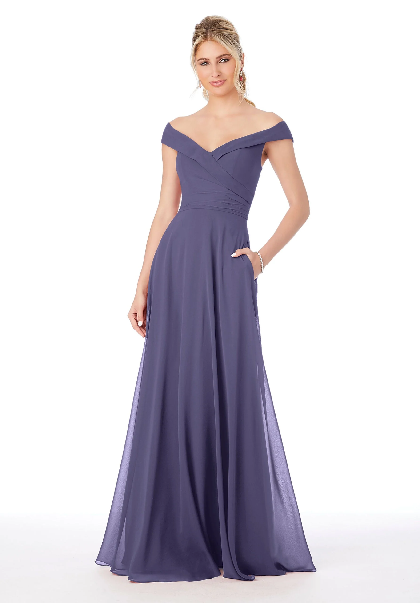 Off The Shoulder Chiffon Bridesmaid Dress - Image 45