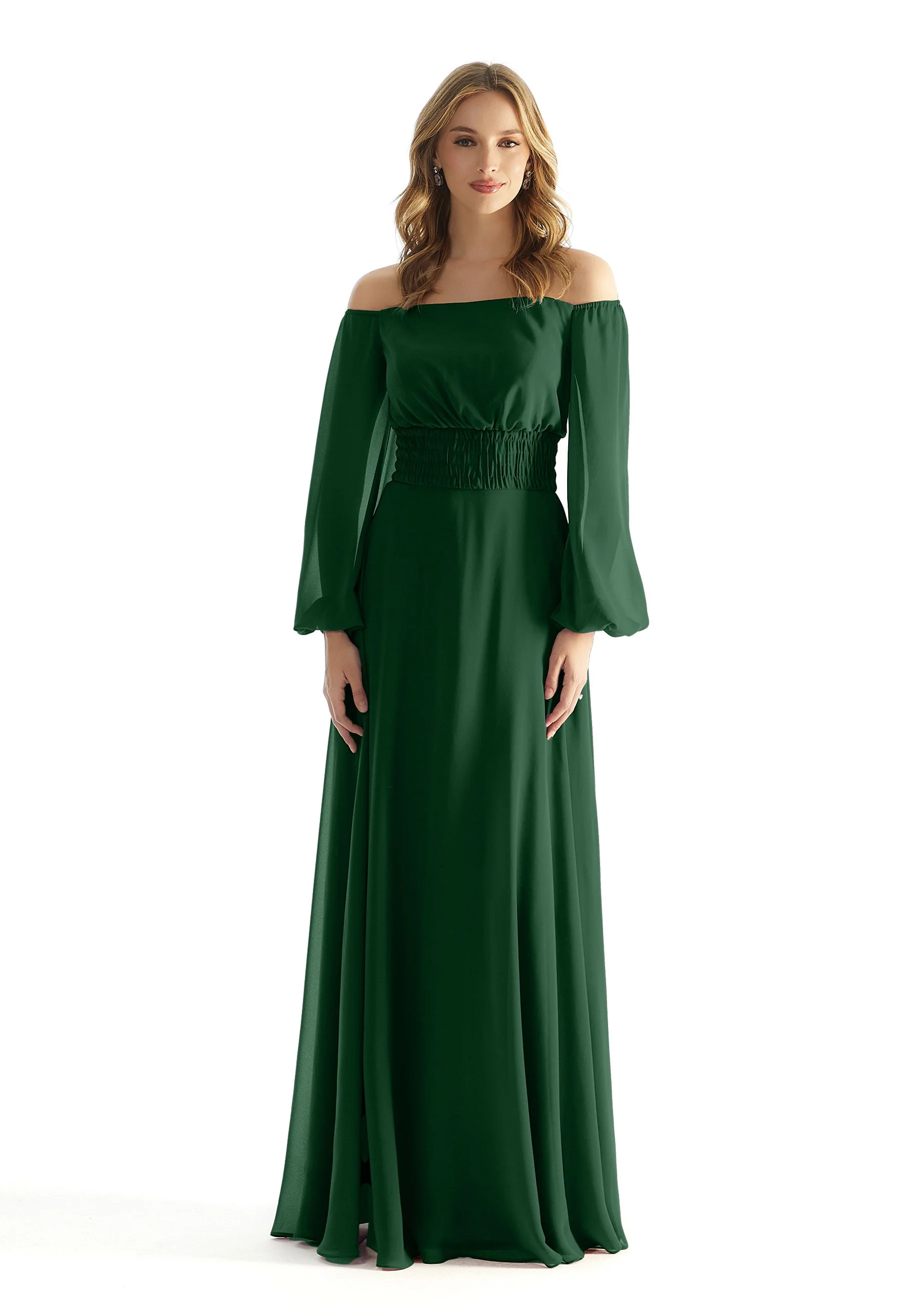 Off The Shoulder Chiffon Bridesmaid Dress with Ruched Waist - Image 51