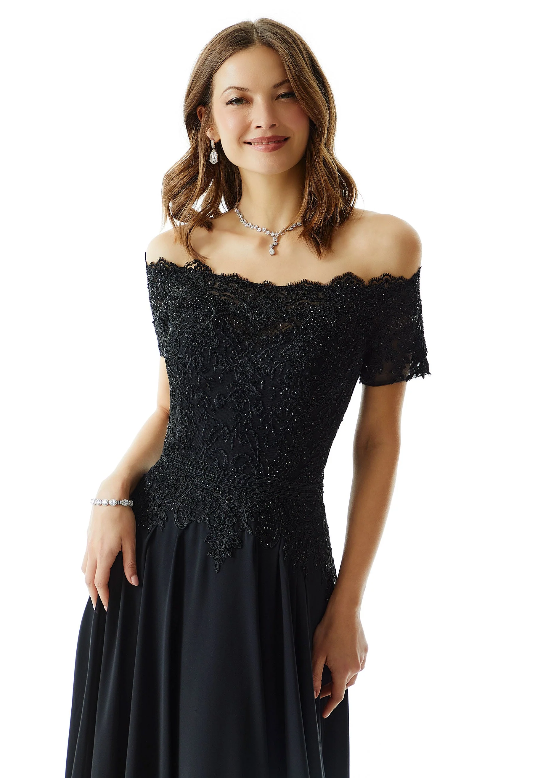 Beaded A-Line Evening Gown in Chiffon with Appliqués - Image 6