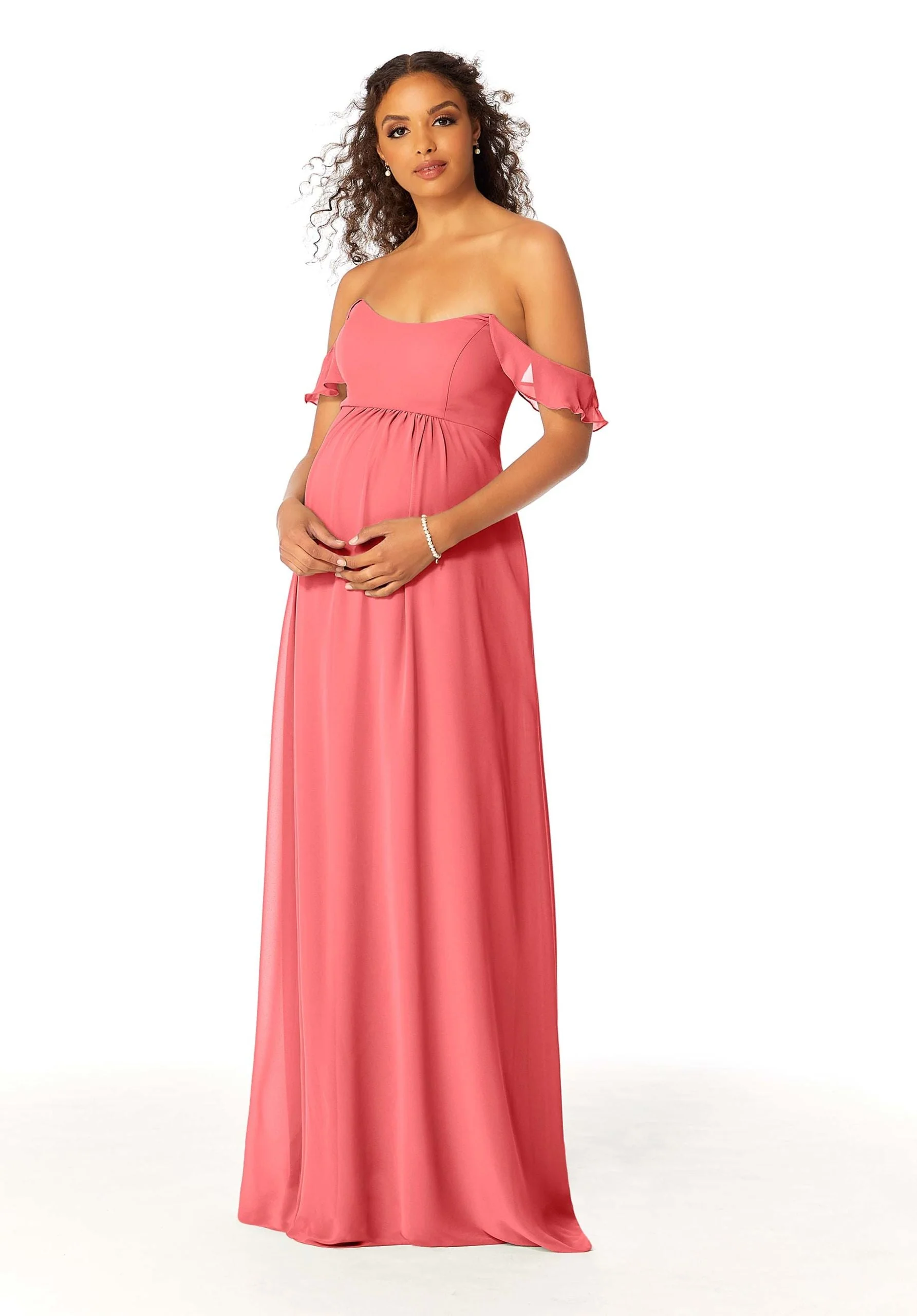 Off The Shoulder Chiffon Maternity Bridesmaid Dress - Image 14