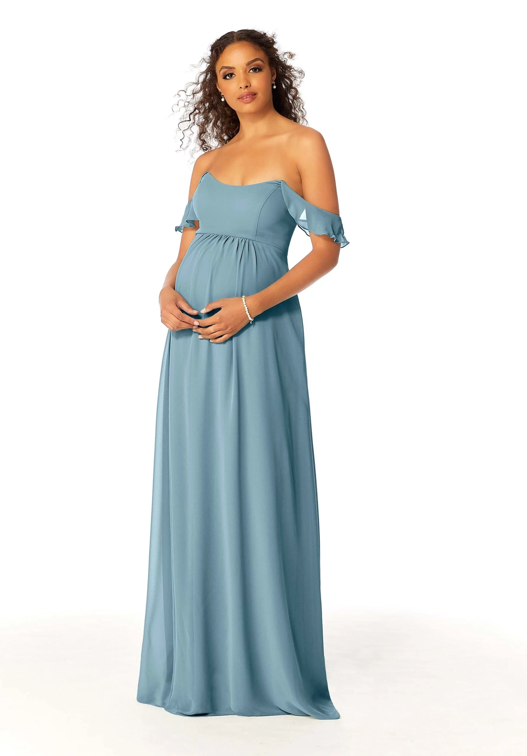Off The Shoulder Chiffon Maternity Bridesmaid Dress - Image 47